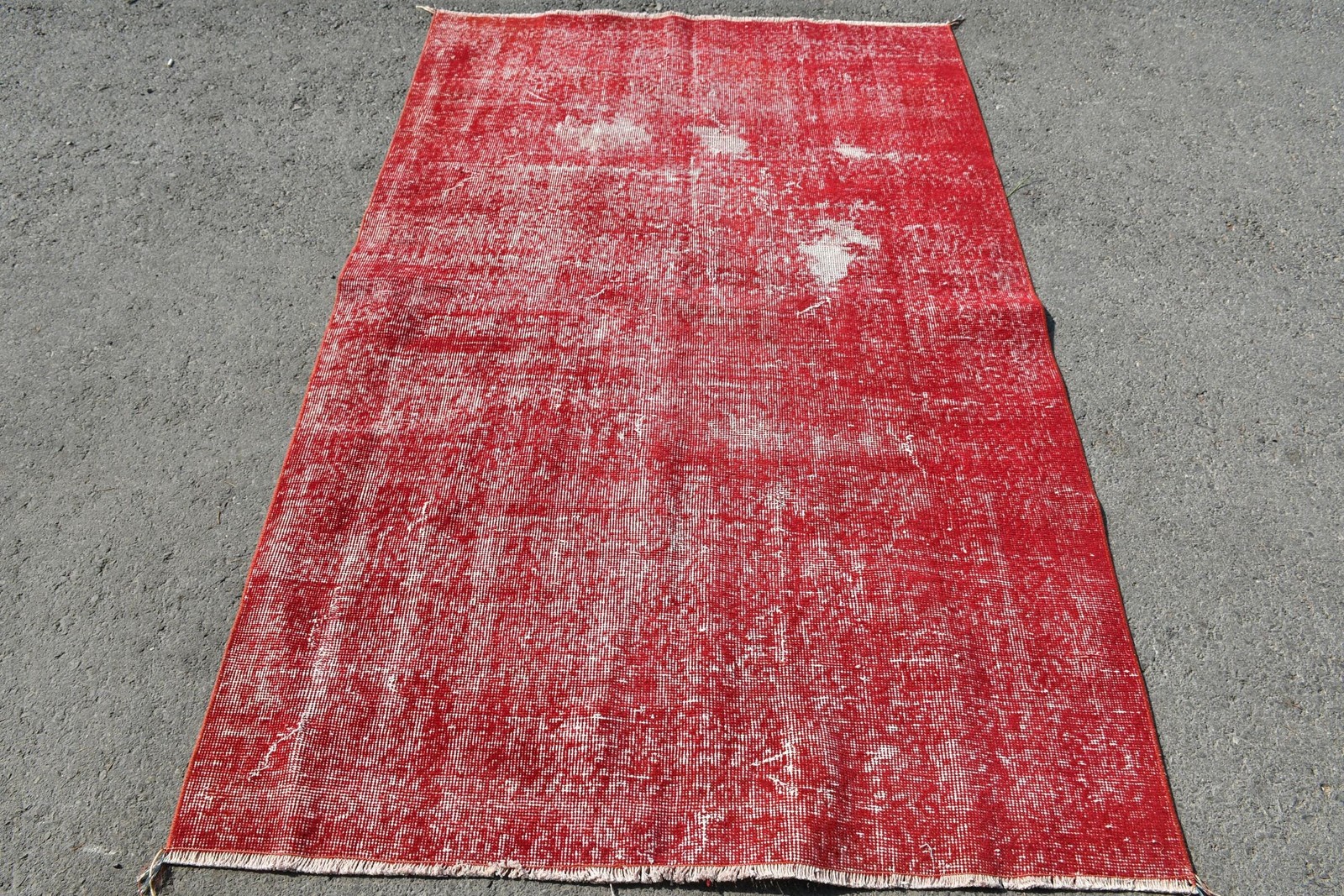 Turkish Vintage Rug, 4,1×6,6 ft Rug, Red White Bordered Wool Rug
