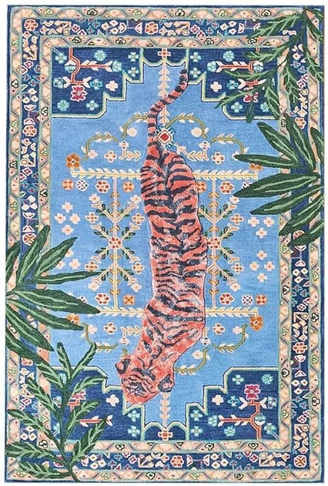 Royal Bengal Tiger Pattern Handmade Tufted 100% Natural Wool and Silk Area Rugs.