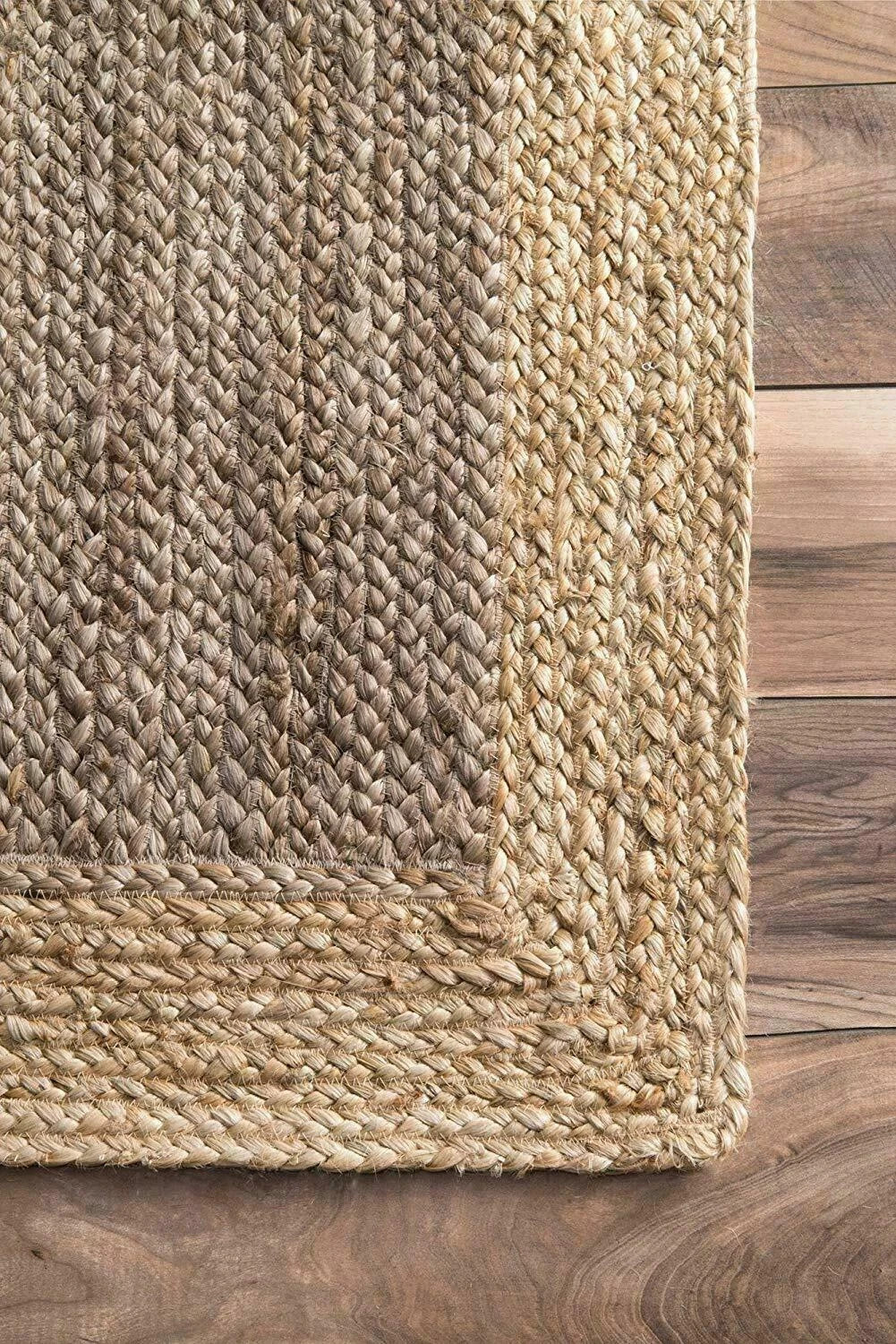 Jute Natural Braided Rug Rectangle Border Bohemian Area Carpet For Living Room