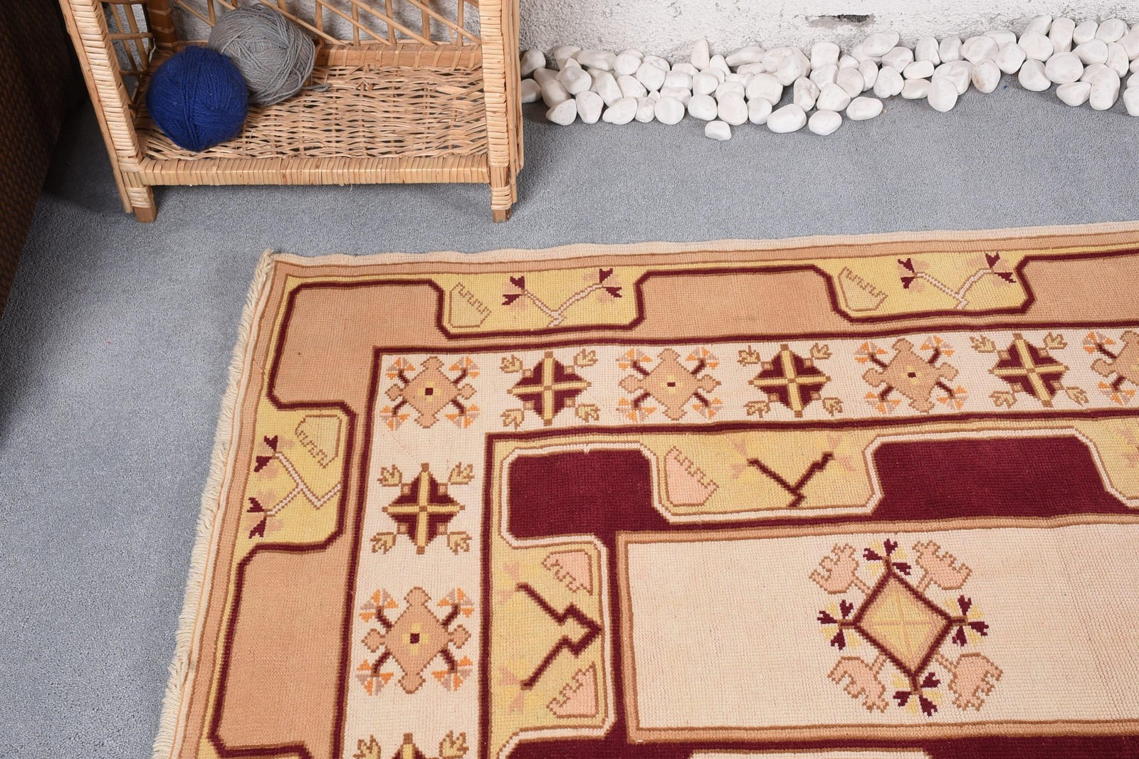 Turkish Area Rug, 4×6,5 ft Vintage Rug, Beige Wool Rug