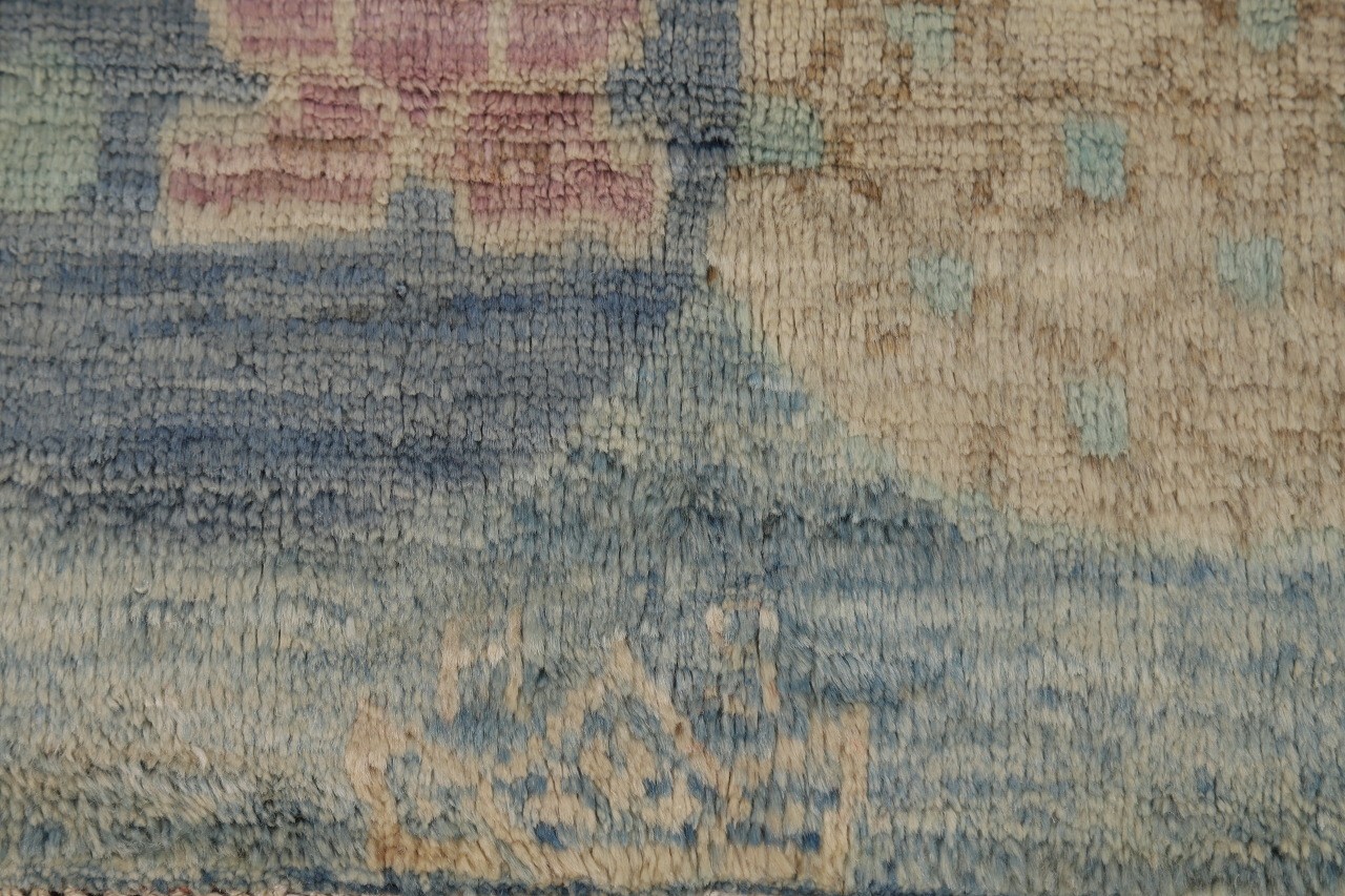 Vegetable Dye Art Deco Turkish Area Rug 10×13 Medallion Brown & Blues Design