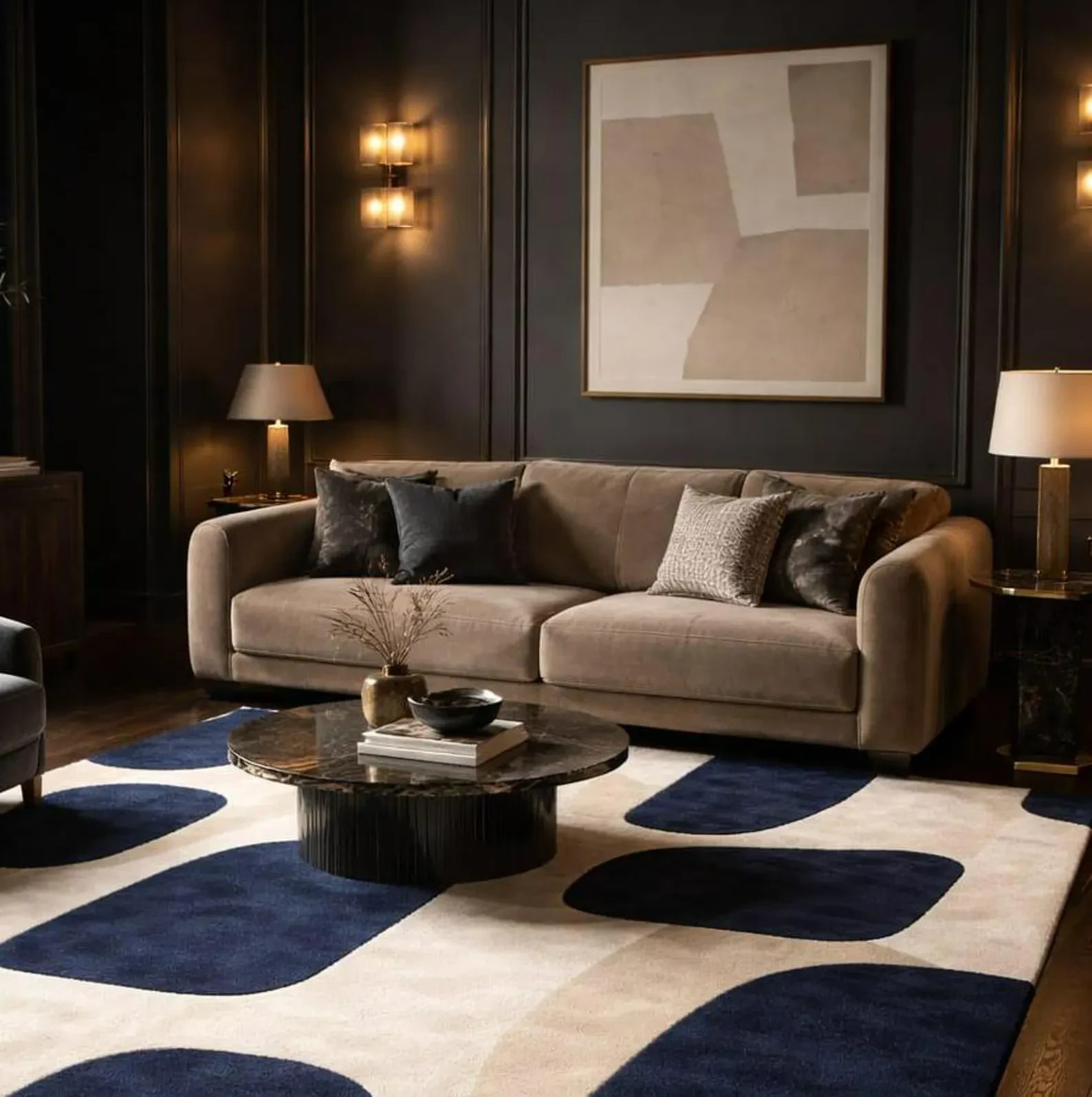 Hand-Tufted Modern Abstract Wool Area Rug – Navy, Beige & Ivory Cotton & wool