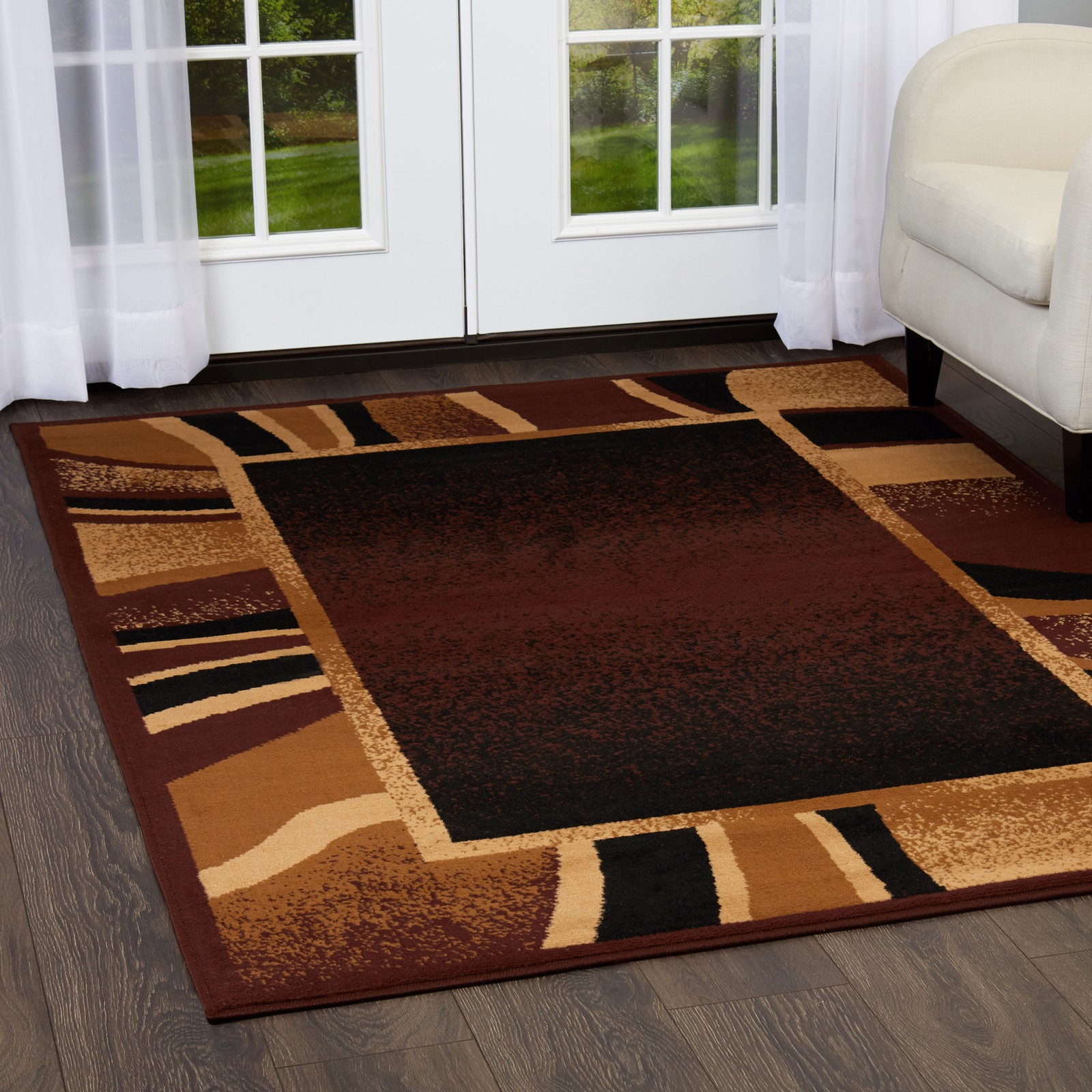 Brown Contemporary Border Area Rug 5×8 Modern Carpet – Actual 5′ 3″ x 7′ 5″