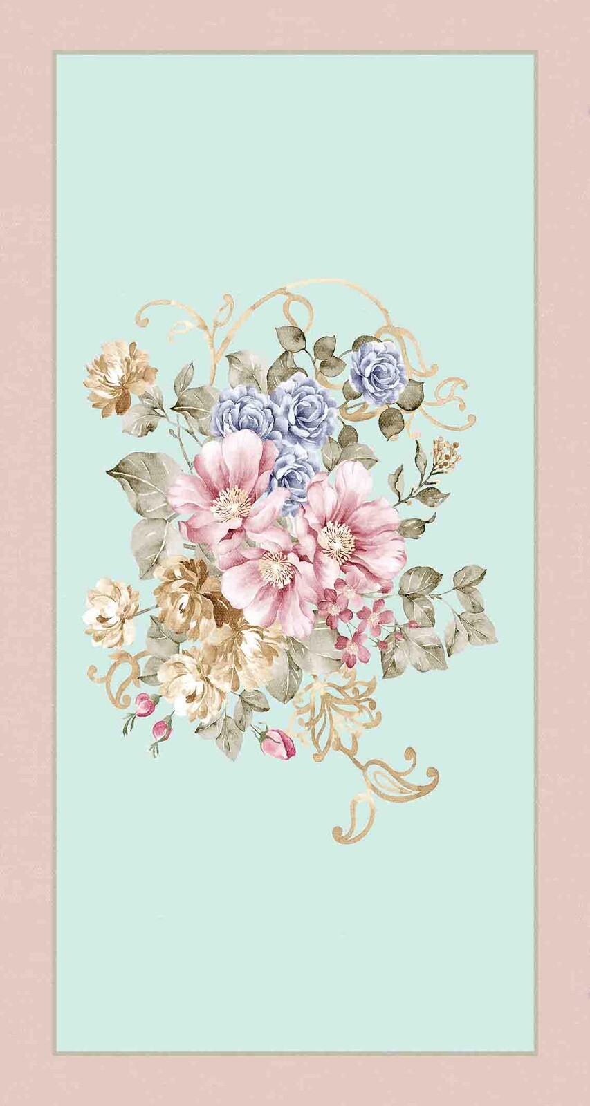 Pink-Blue Flower Design Latex Water Resistant Washable Area Rug