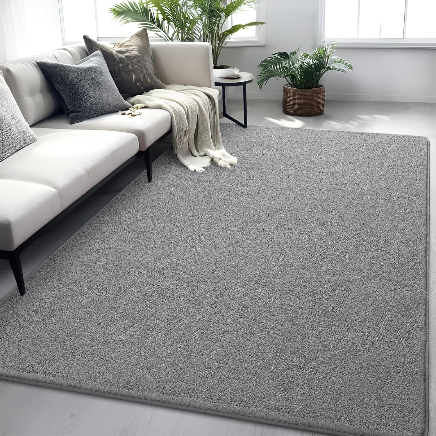 Gray Rugs for Bedroom Living Room, 4X6 Ft Grey Area Rug, Washable Memory Foam In