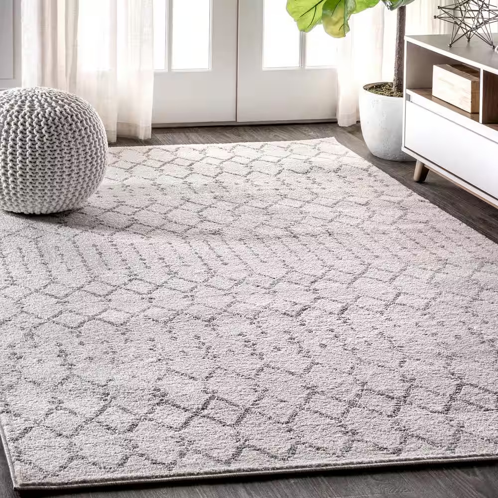 Moroccan Hype Boho Vintage Diamond Cream/Gray 8 Ft. X 10 Ft. Distressed Area Rug