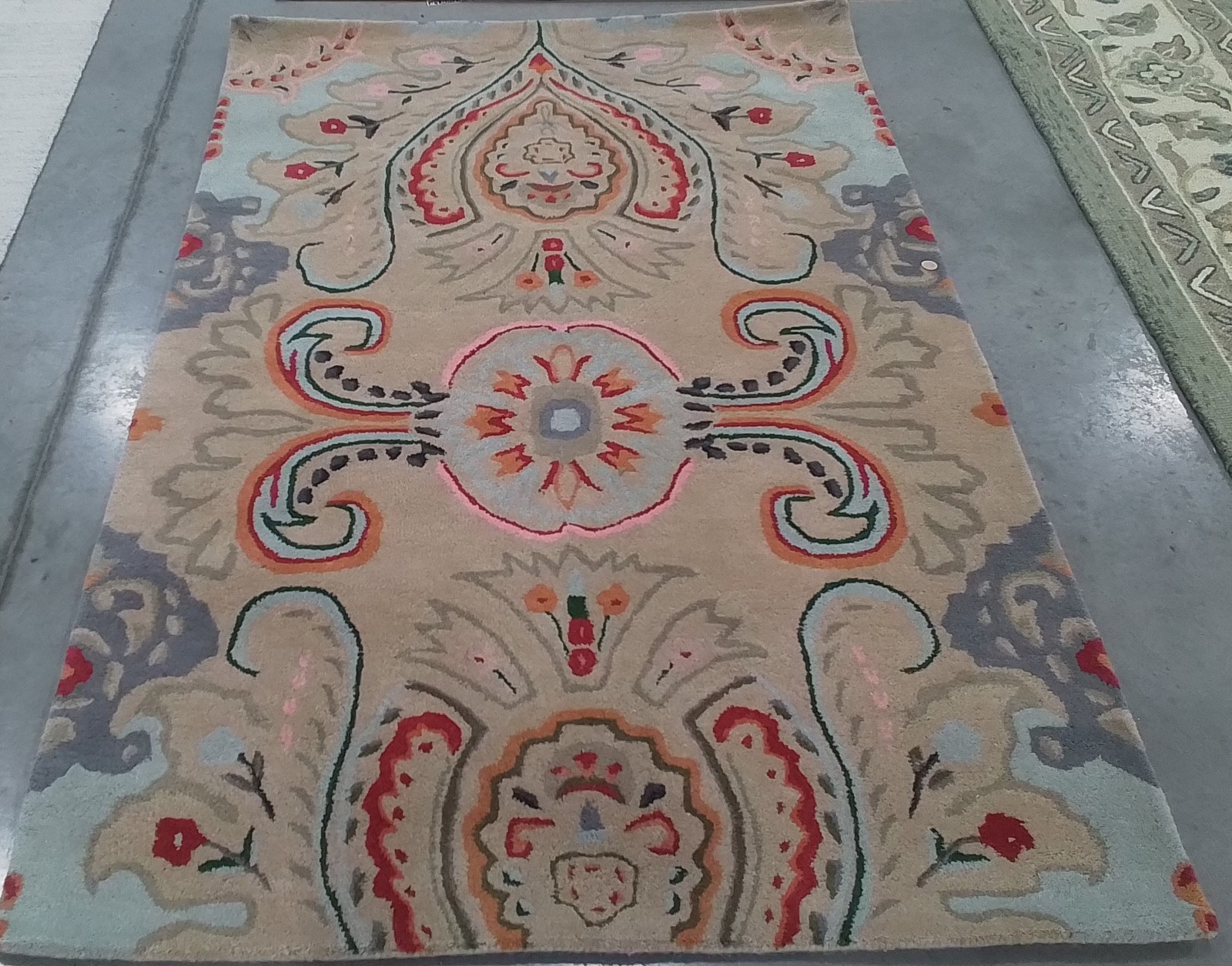 BEIGE / BLUE 4′-0″ x 6′-0″ Back Stain Rug, Reduced Price 1172789044 BEL118B-4
