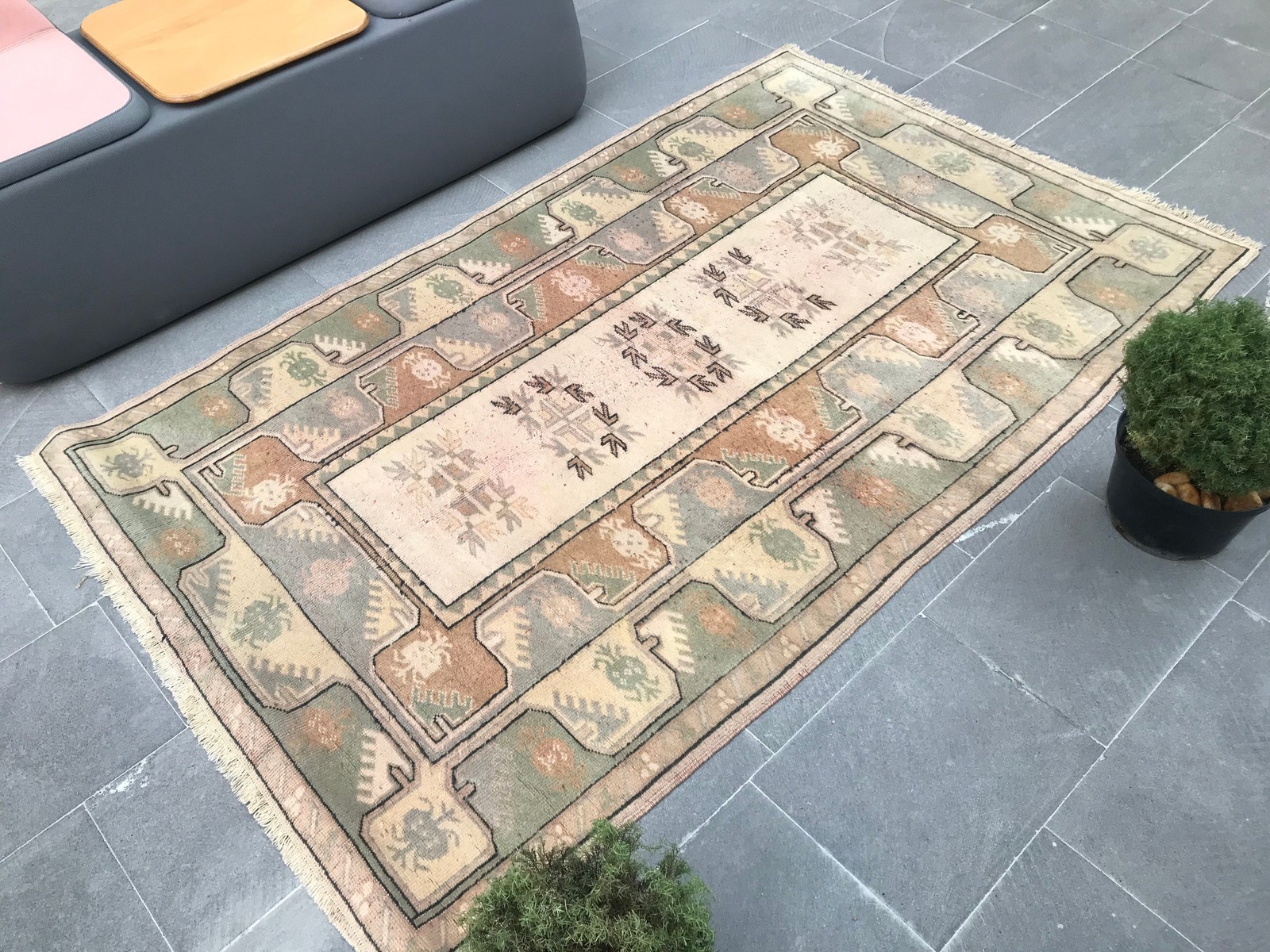 4×6,6 ft Turkish Vintage Rug, Area Rug, Green Wool Rug
