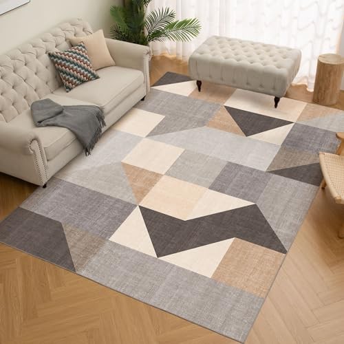 Washable Modern Area Rug – Geometric Style 5×7 Rugs for Living Room, Bedroom,