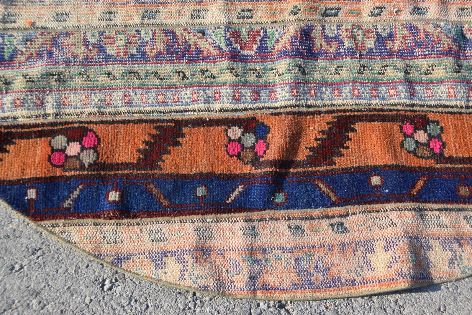 Vintage Round Rug 6,3×6,2 ft (191×188 cm), Turkish Blue Oriental Wool Rug