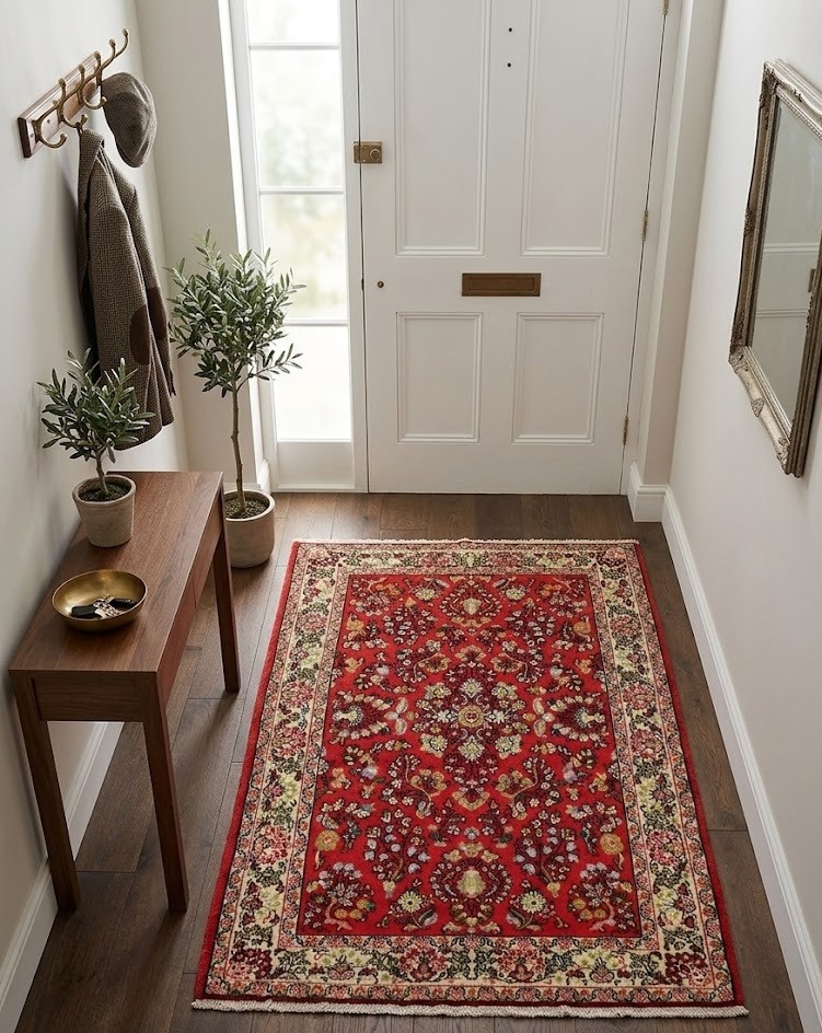 Hand-Knotted Vintage Red Floral 3’4X4’9 ft Oriental Rug Tribal Wool Decor Carpet