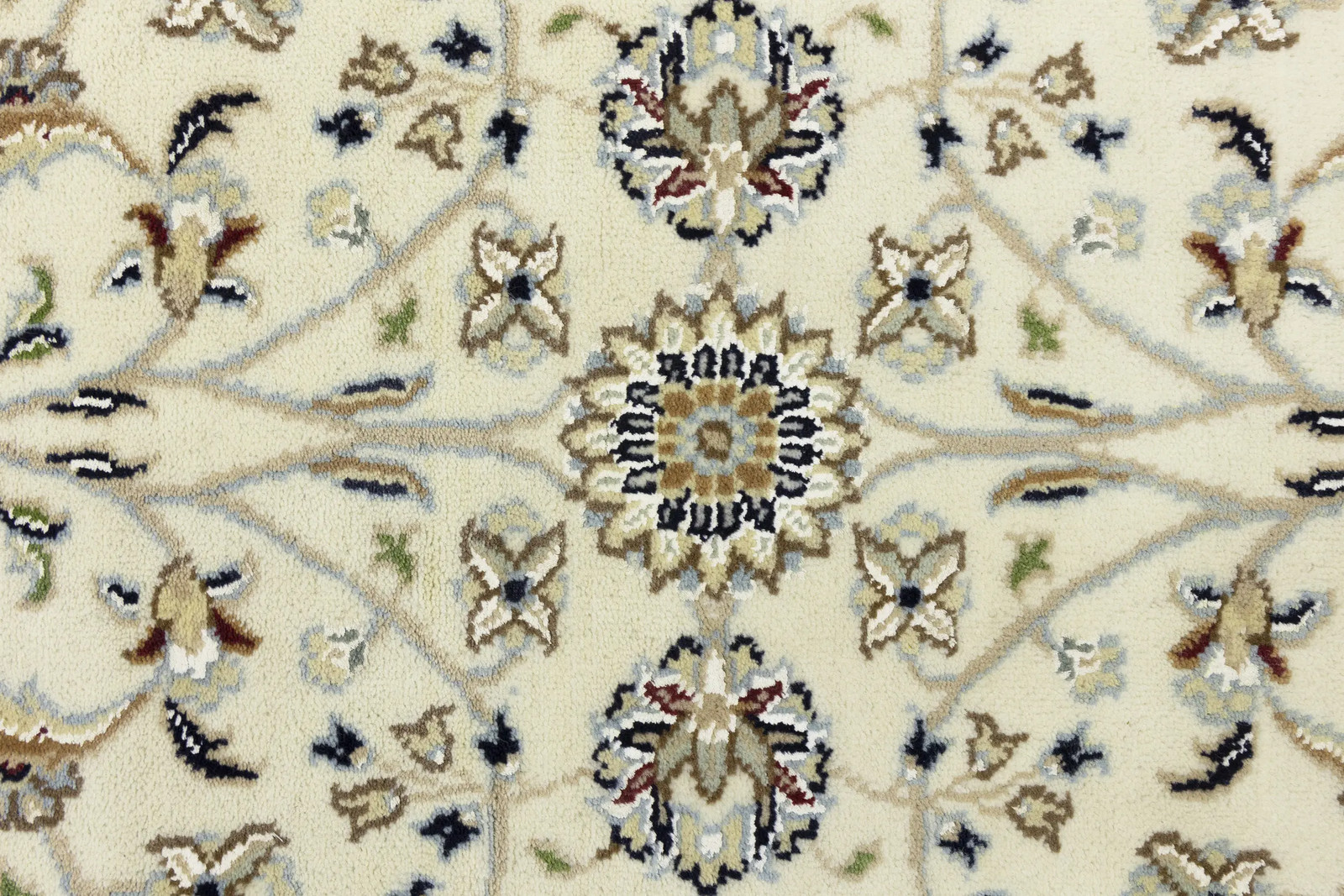 Hand-Knotted Cream Floral Classic Indo-Nain Square Rug Oriental Carpet 4X4 ft