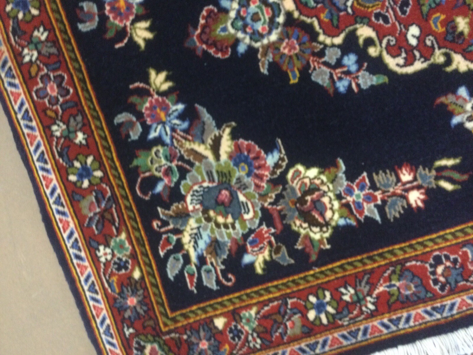 2’.5” X 3’.3” Navy Blue Red Traditional Floral Hand Knotted Oriental Area Rug