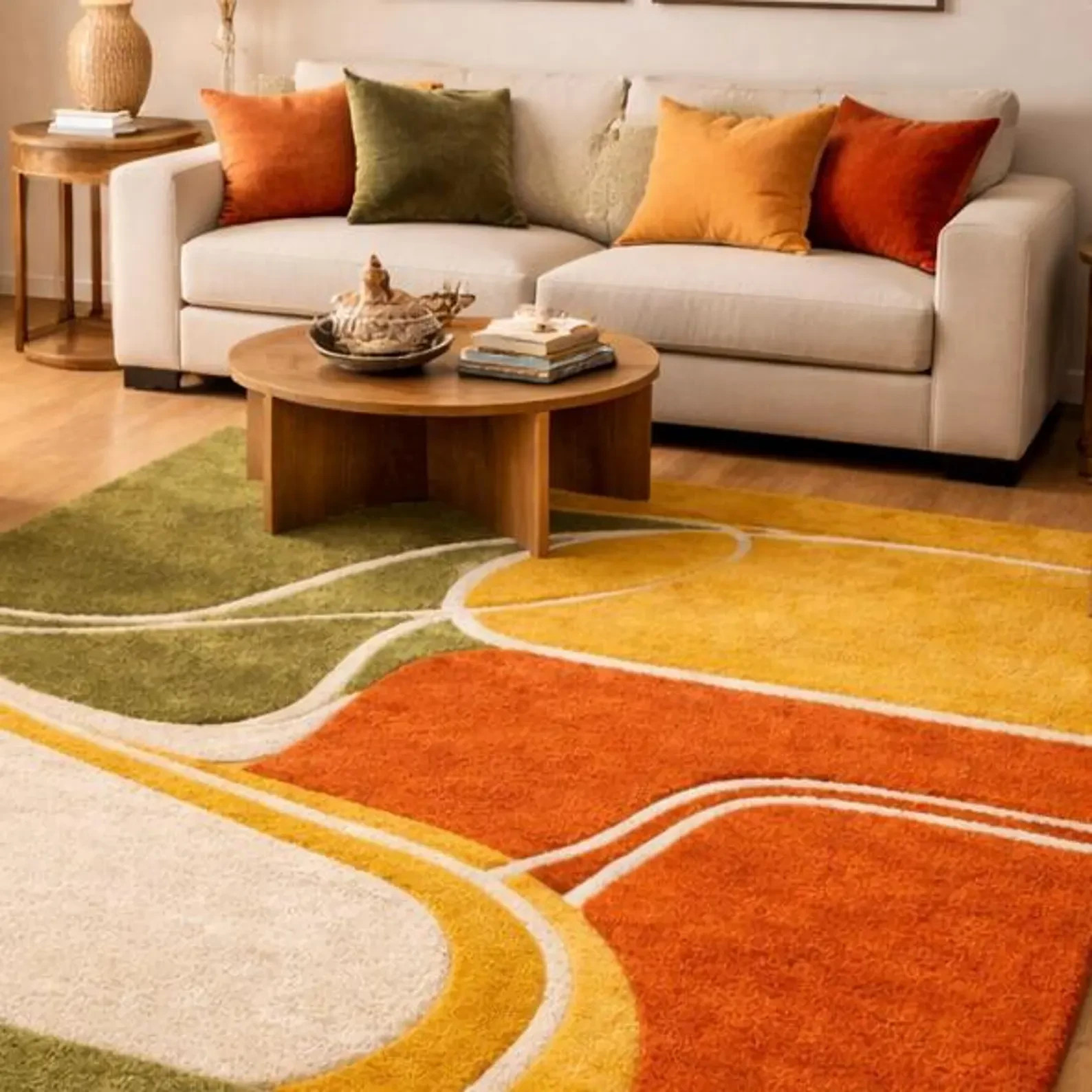 Hand Tufted Wool Rug: Earth Tone Abstract Geometric Area Rug Handmade Carpet