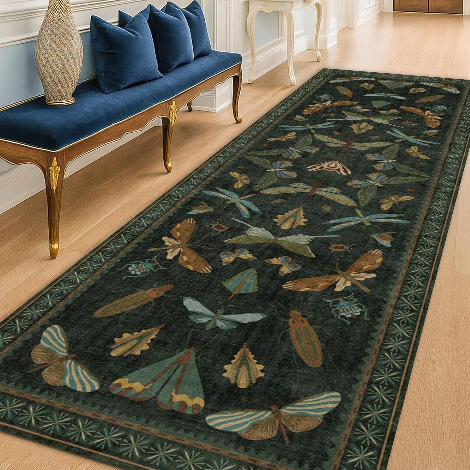 8 ft Long Hallway Runner Rug – Boho Green Rug for Kitchen Floor, Entrance Ind…