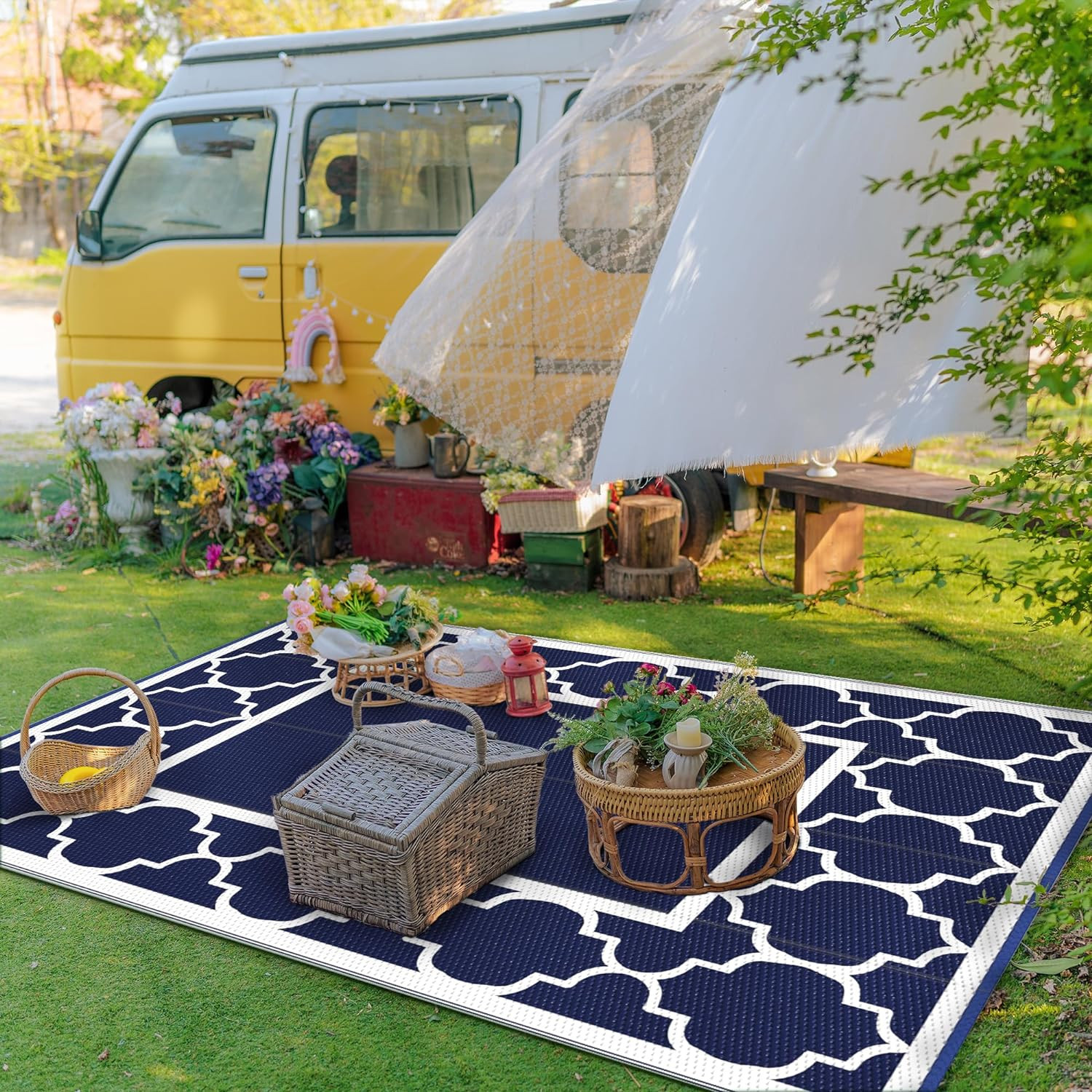 Outdoor Rug Waterproof 5×8 Reversible Foldable Patio Camping RV Deck Porch Mat