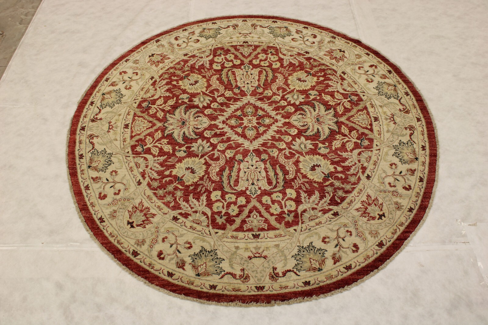 8’1″ x 8’0″ ft. Afghan Oushak Vegetable Dye Hand Knotted Traditional Round Rug