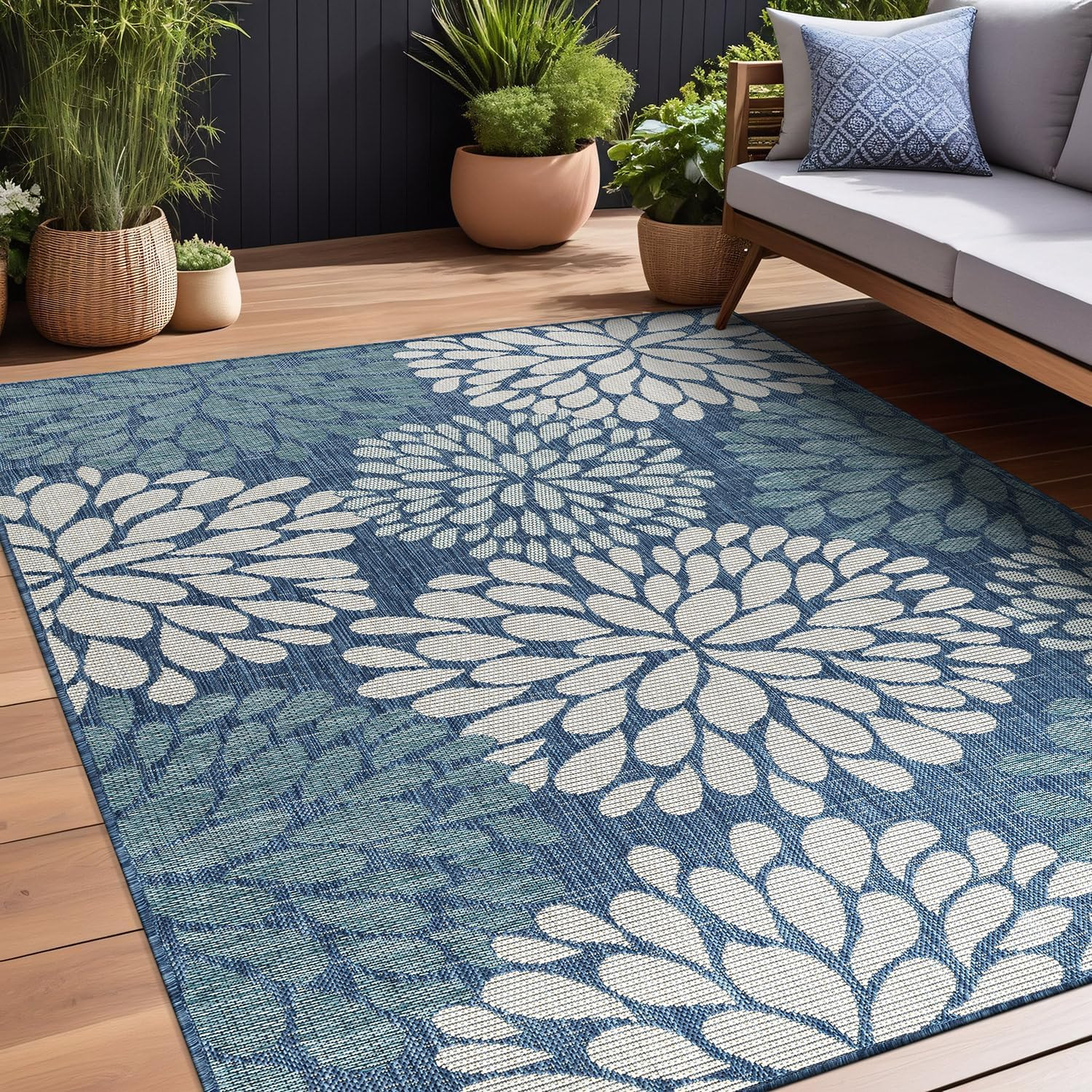 Outdoor Rug 5X7 Modern Exotic Tropical Leaf Area Rugs for Indoor and Outdoor Pat