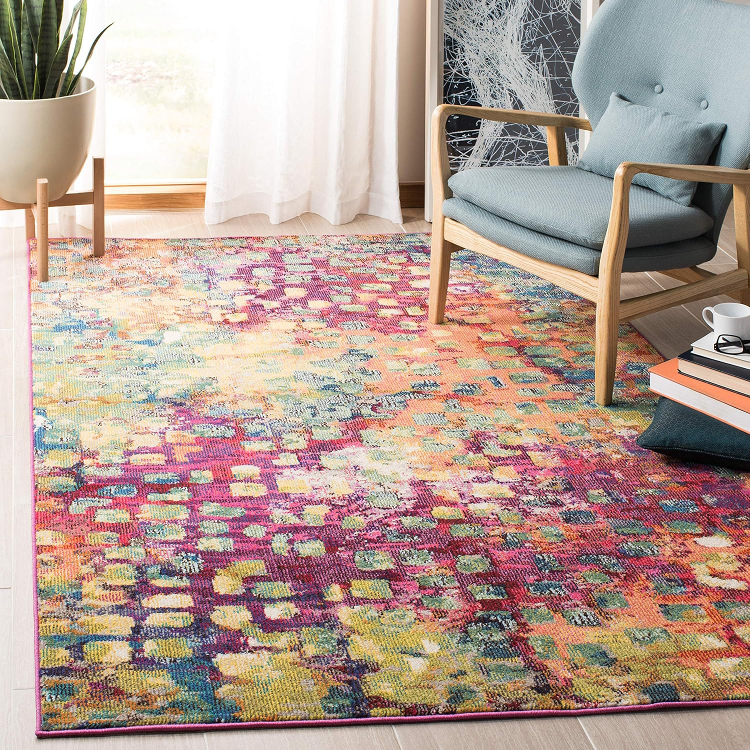 Madision 6′ x 9′ Fuchsia & Gold Boho Area Rug – Non-Shedding, Easy Care