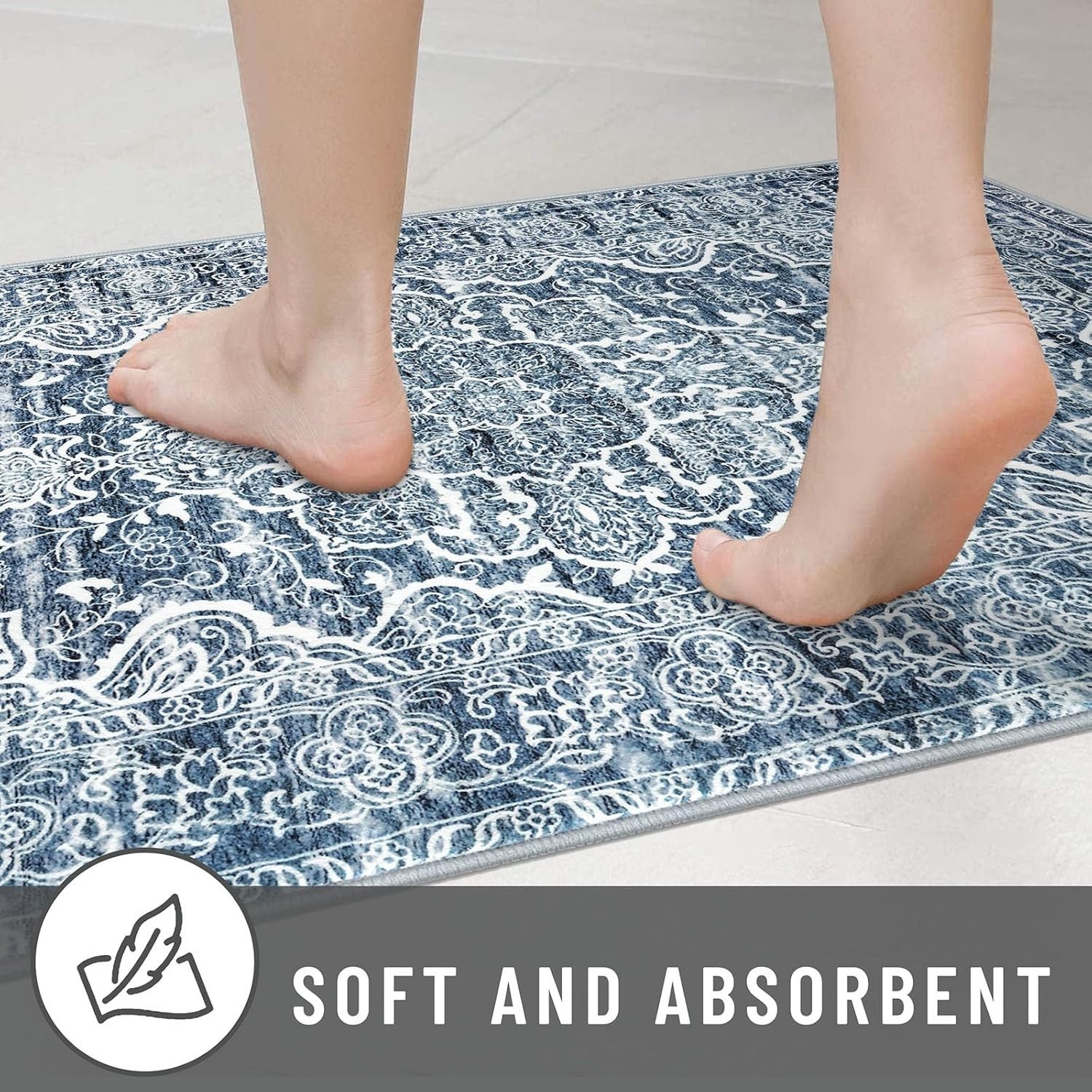 Vintage Washable Rug Runners 3×10, Blue White Non-Slip Kitchen Hallway Long R…
