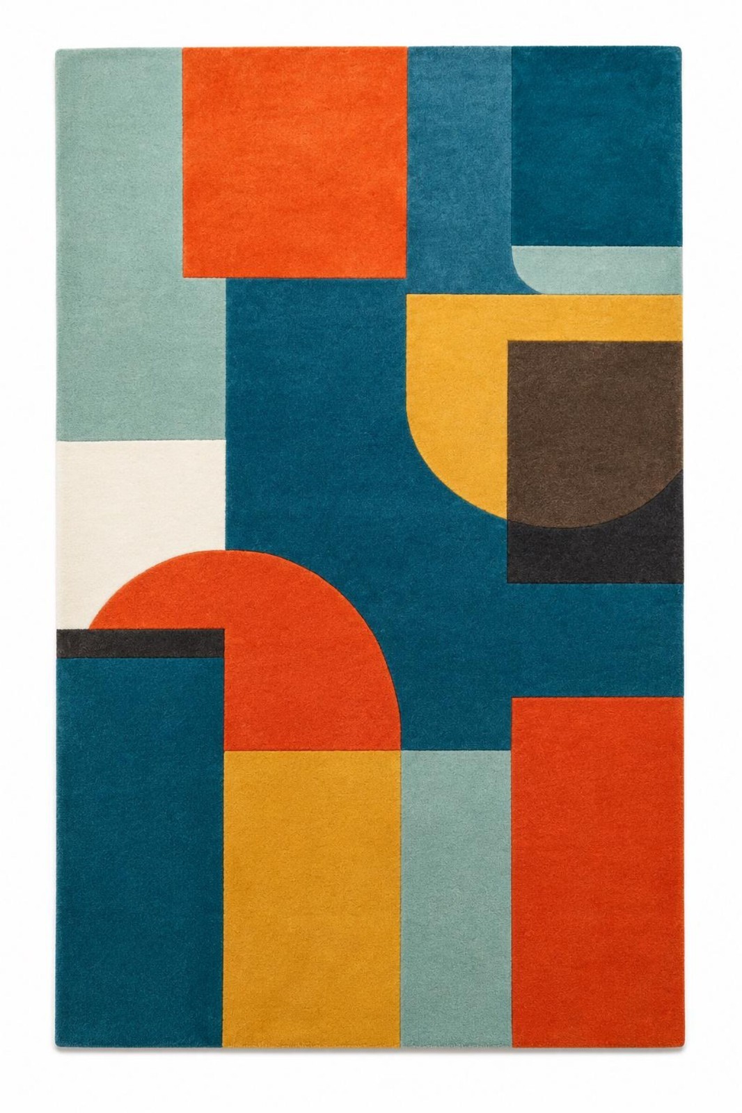 Hand Tufted Wool Rug, Modern multicolor Geometric Teal Rust Mustard Carpet
