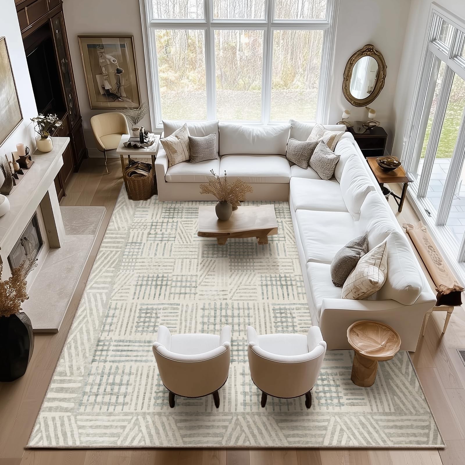 Area Rug 9×12 Abstract Geometric Textured Brushstroke – Neutral Gray & Light …