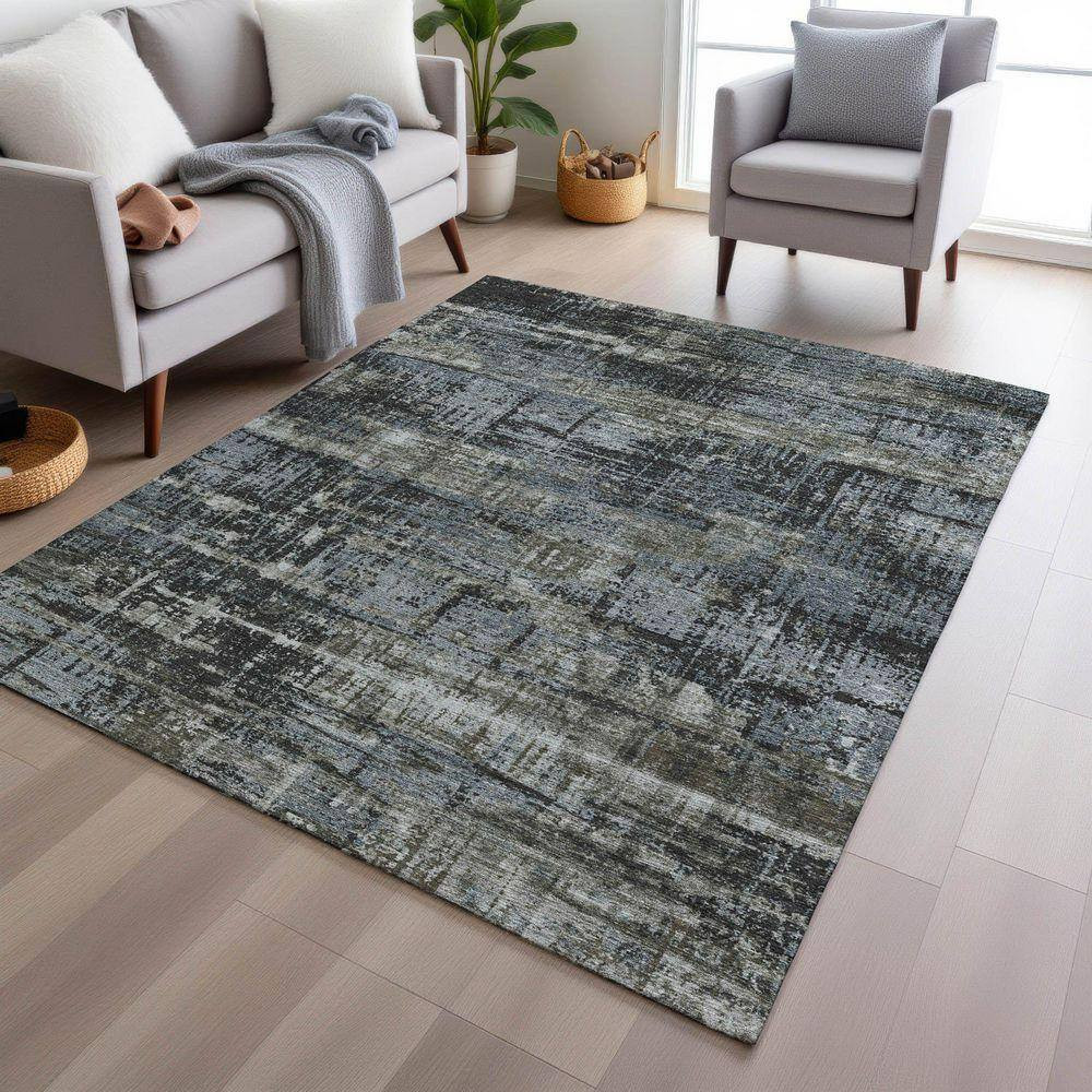 Chantille Machine Washable Indoor/Outdoor Abstract ACN1969 Charcoal 8 Ft. X 10 F