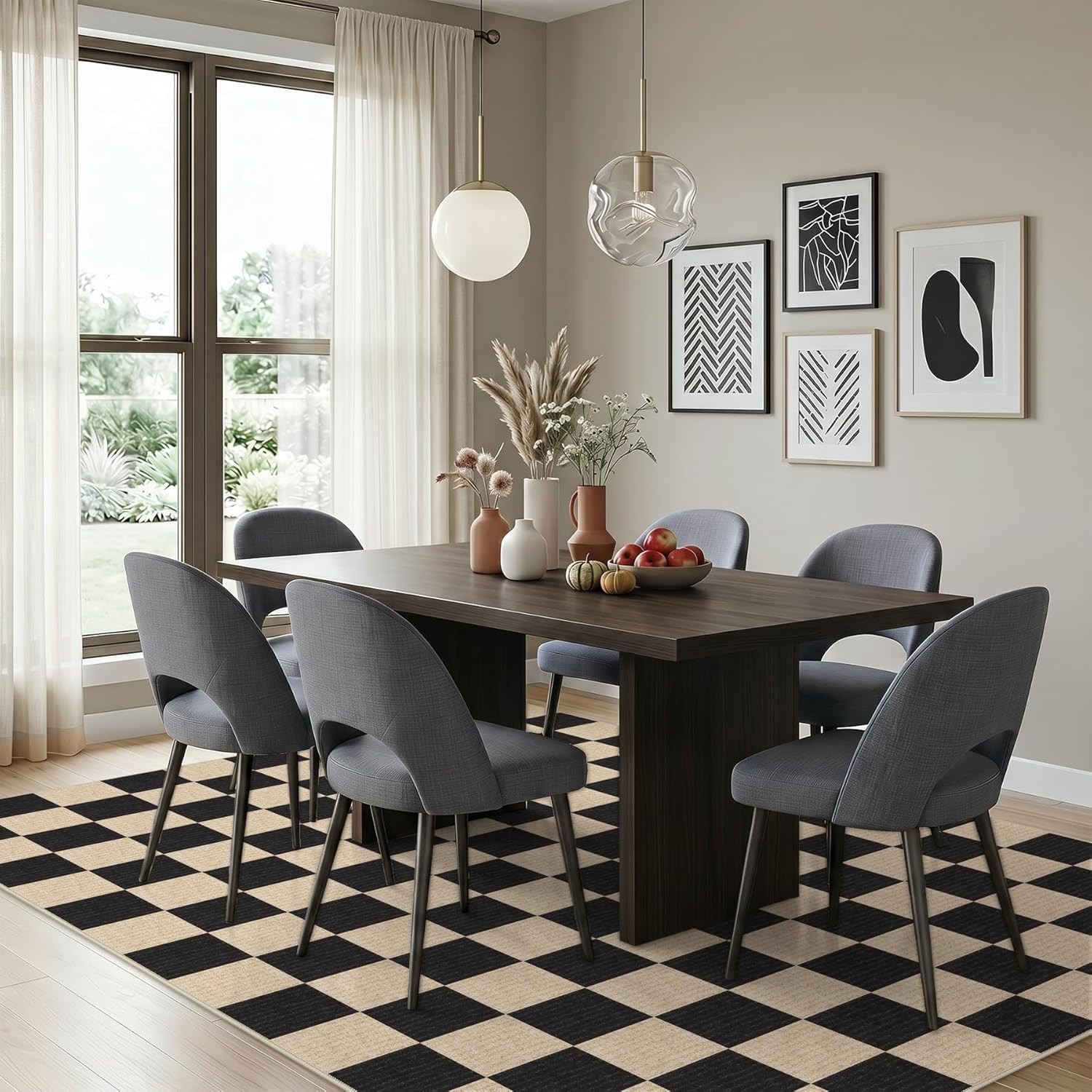 Black and White Checkered 5×7/8X10 Washable Non-Slip Area Rug for Living Room