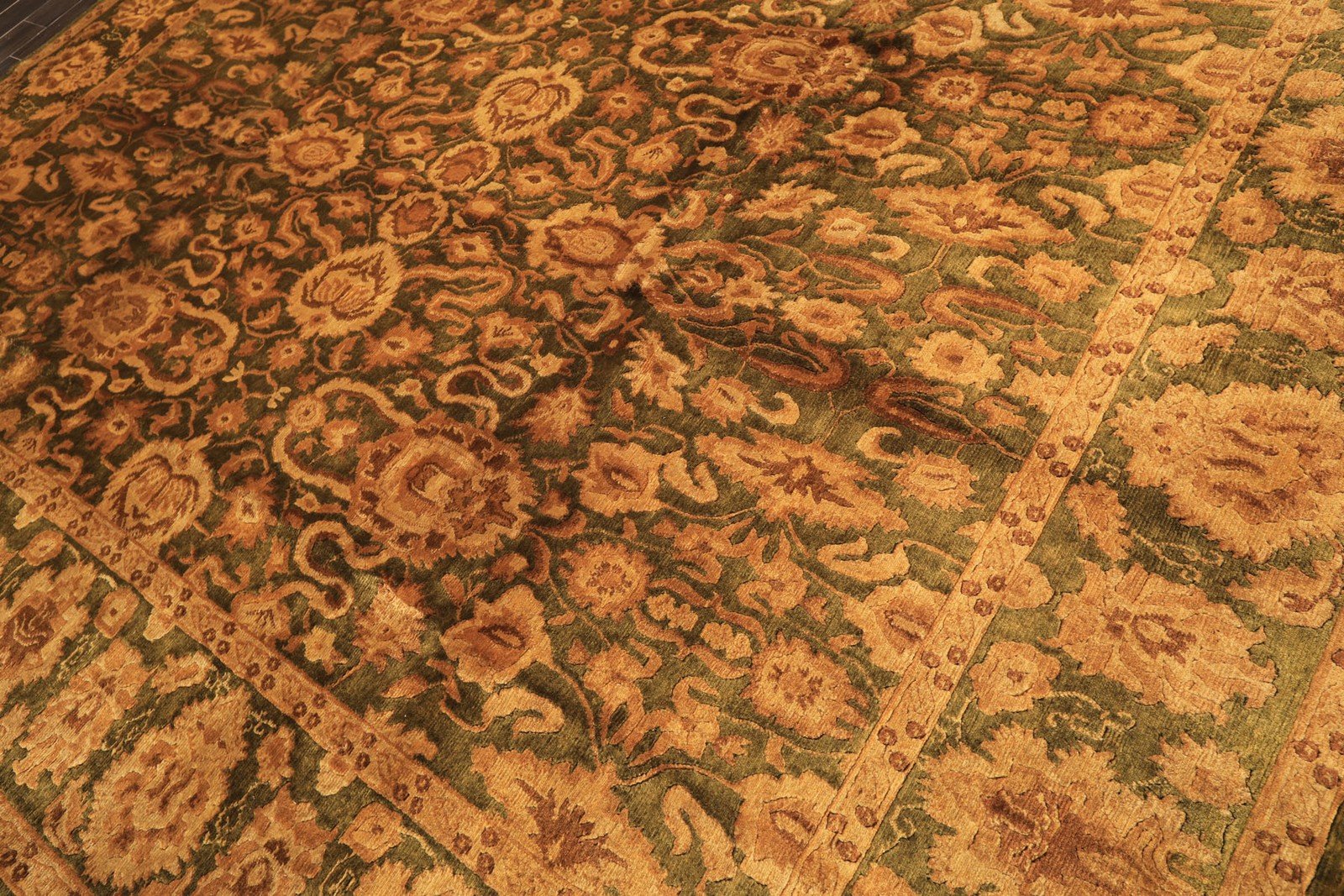 Silky Sheen Gold Wash Area Rug 9’2″x12 Hand Knotted Wool Green Agra Traditional