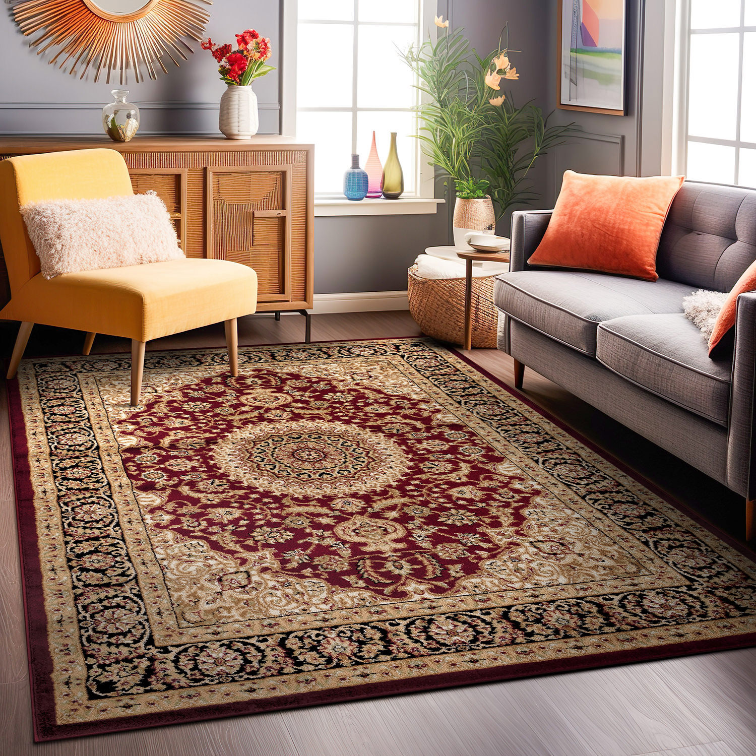 Rugshop Rugs for Living Room Traditional Oriental Medallion Area Rug Turkish Rug