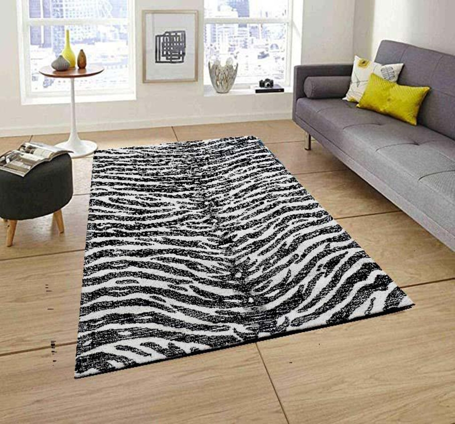 New Luxury Hand Tufted Carpet for Zebra Pattern Wool Rug | Modern Black and Whi