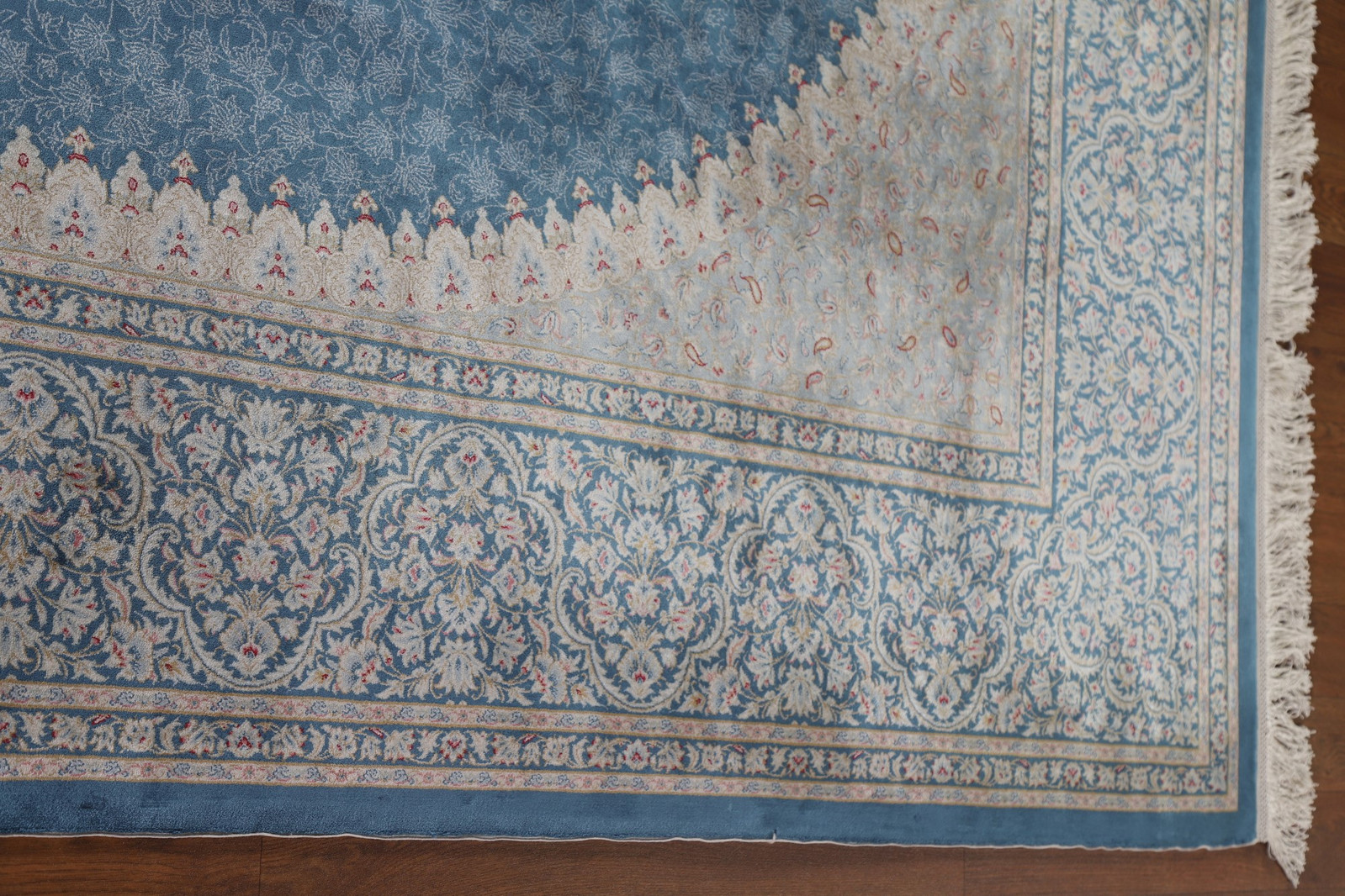 Blue/ Ivory Silk Floral Traditional Oriental Rug 6×9 ft for Living Room Dining