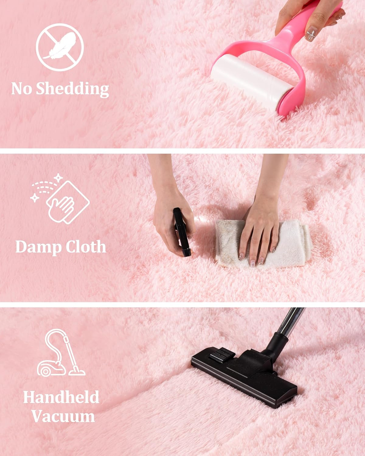 Large Pink Shag Area Rug 10×14 for Living Room, Soft Non-Slip Carpet