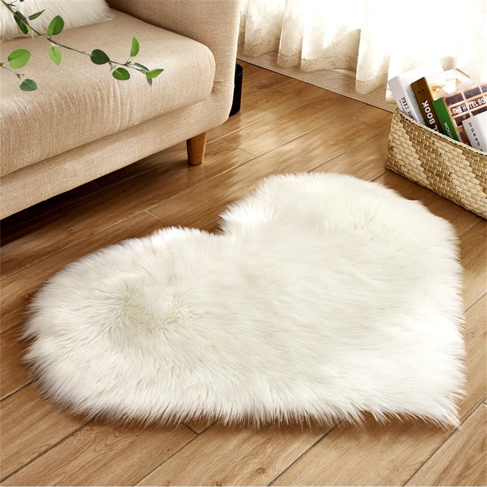 Heart Rug White Heart Shaped Fluffy Faux Fur Shag Mat Coquette Decor 2×3 Ft