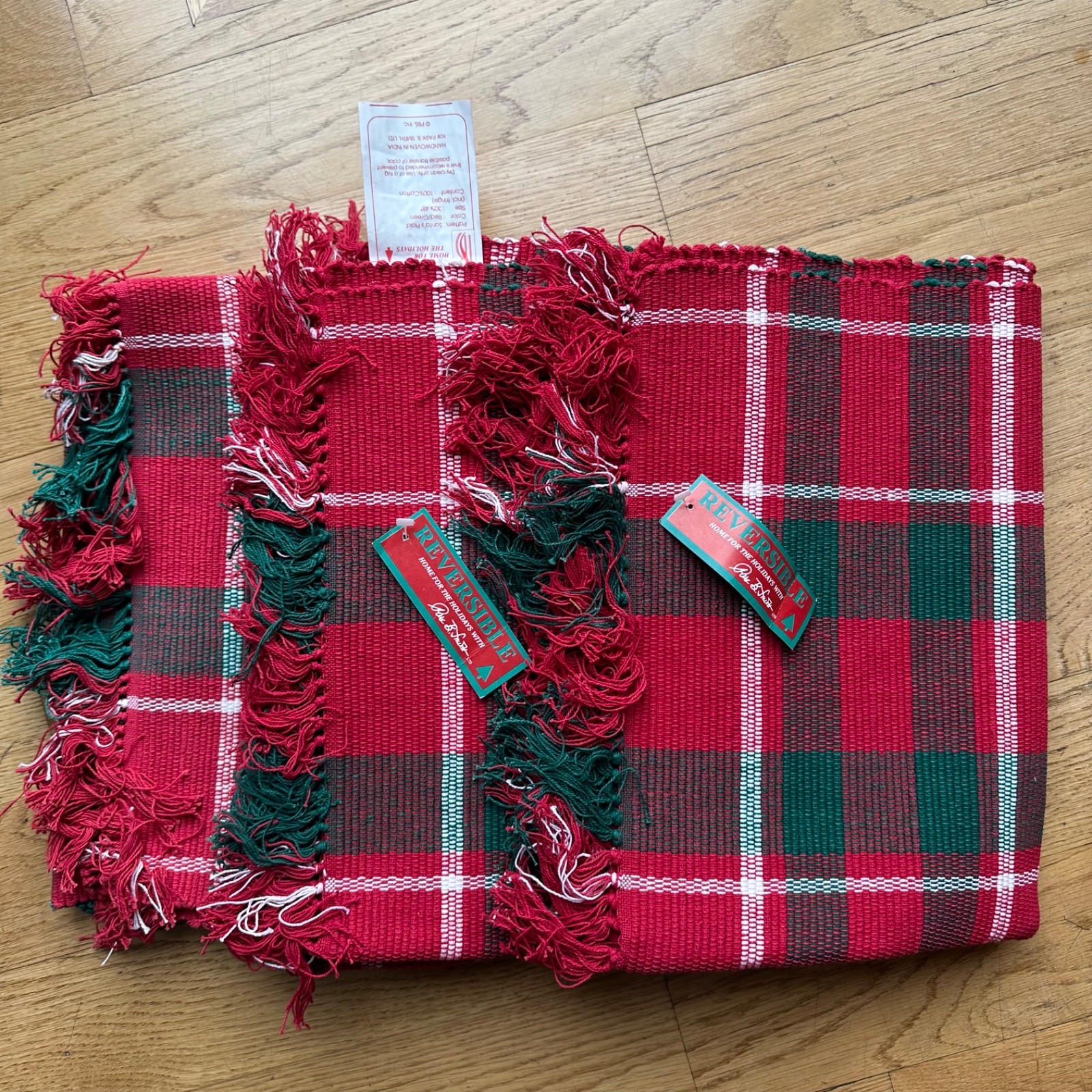 3 Park B Smith Rug 30×48 Handwoven 100% Cotton Red Green Santa’s Plaid Christmas