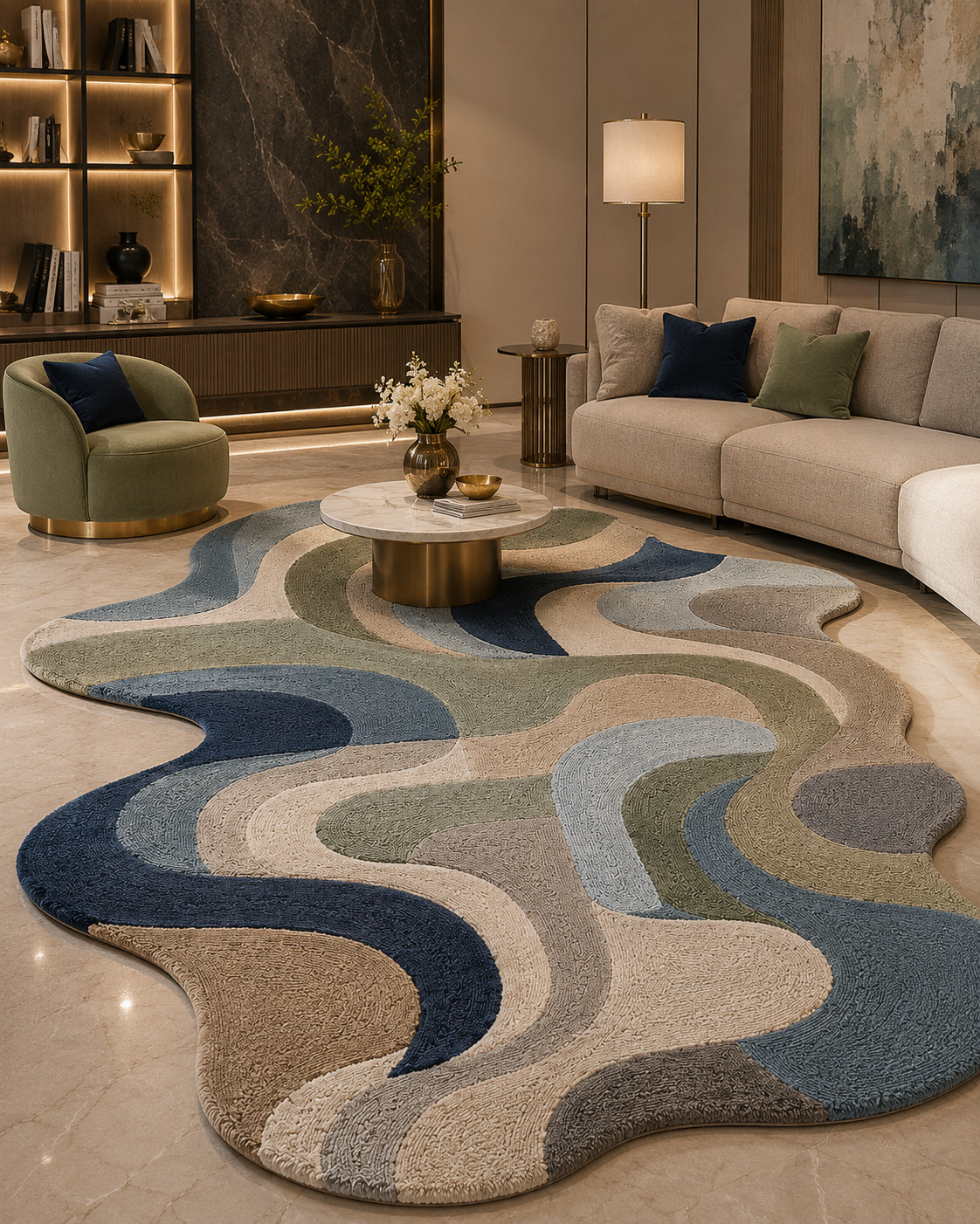 Modern Abstract Irregular Area Rug Premium Handmade Carpet Custom Sizes Availabl