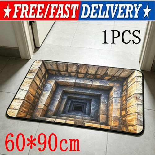 3D Optical Illusion Brick Tunnel Doormat Non Slip Floor Rug 1Pcs