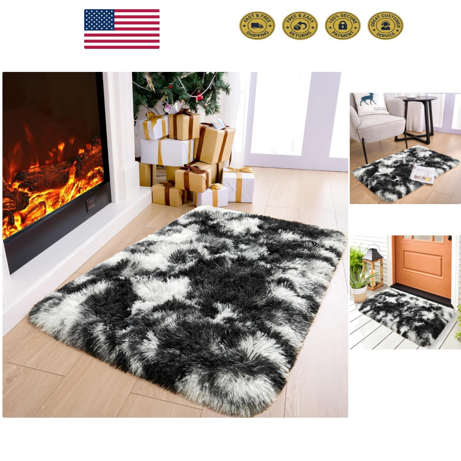 Plush 2×3 Tie-Dye Black and White Area Rug – Soft, Fluffy & Stylish Home Decor