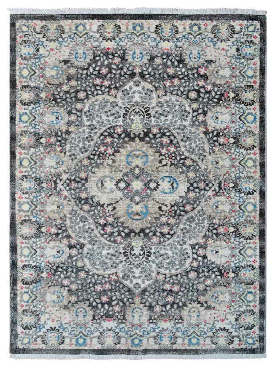 Machine Woven Cross Weave Polyester Area Rug Oriental Beige Black BBH Home M0009
