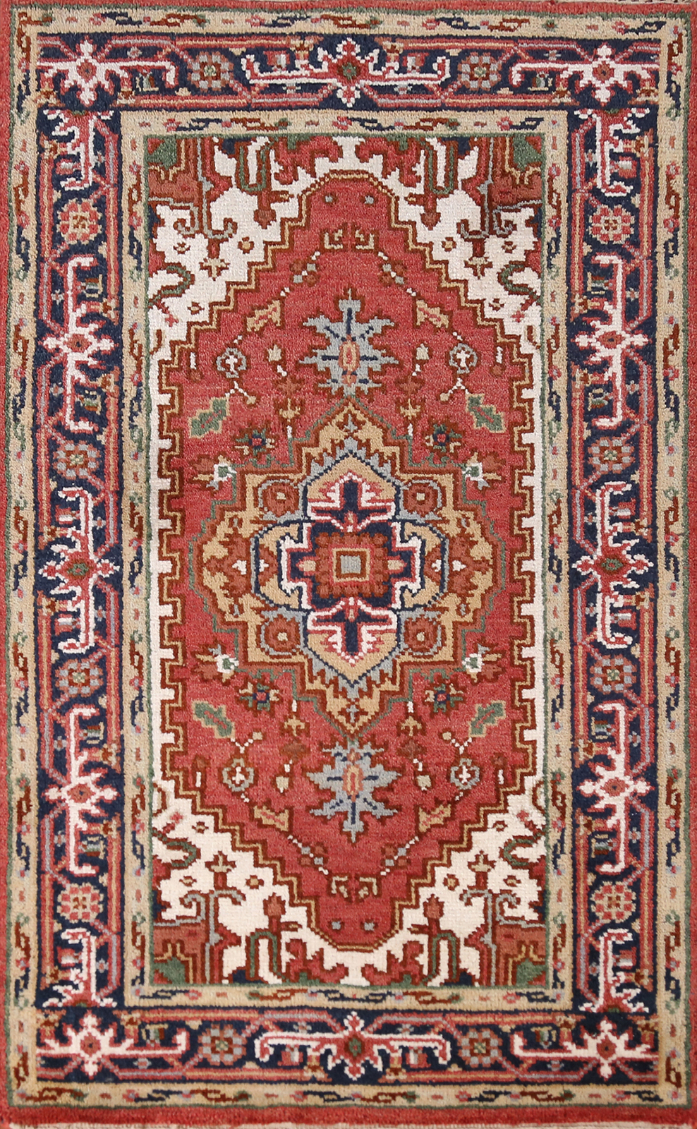Orange Heriz Serapi Indian Hand-Knotted Accent Rug 3×5 ft