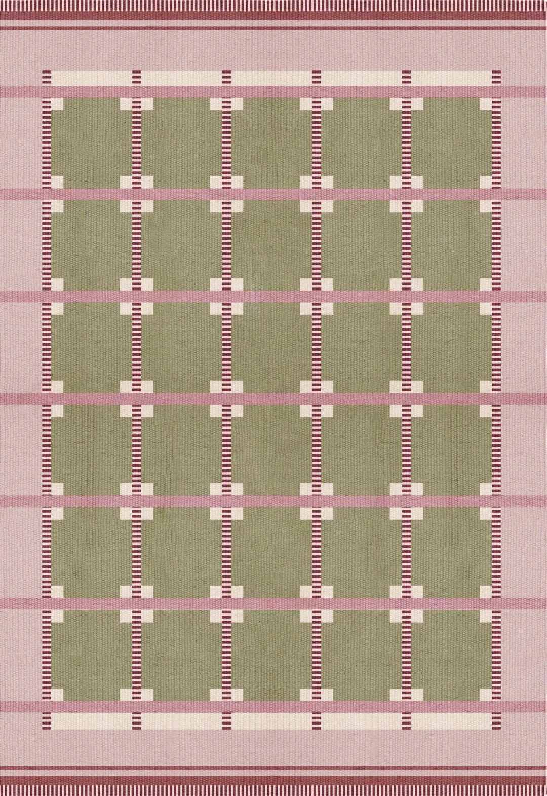 Handmade Spring Grass Green Wool Modern Grid Hand Woven Dhurrie Area Rug