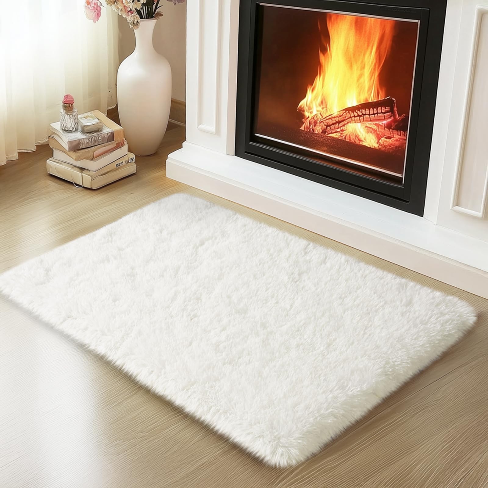 Mugorn Small Soft Shag Rugs for Bedroom, 2×3 2′ x 3′ (Rectangular), Cream