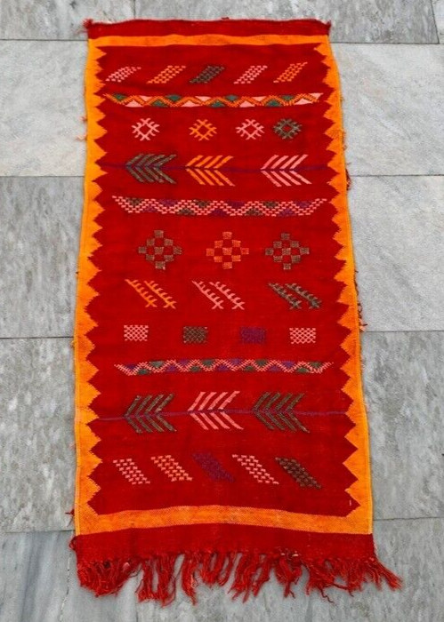 Vintage Moroccan Kilim,Silk Kilim,Sabra Traditional Kilim 3×1.4 ft Free Ship