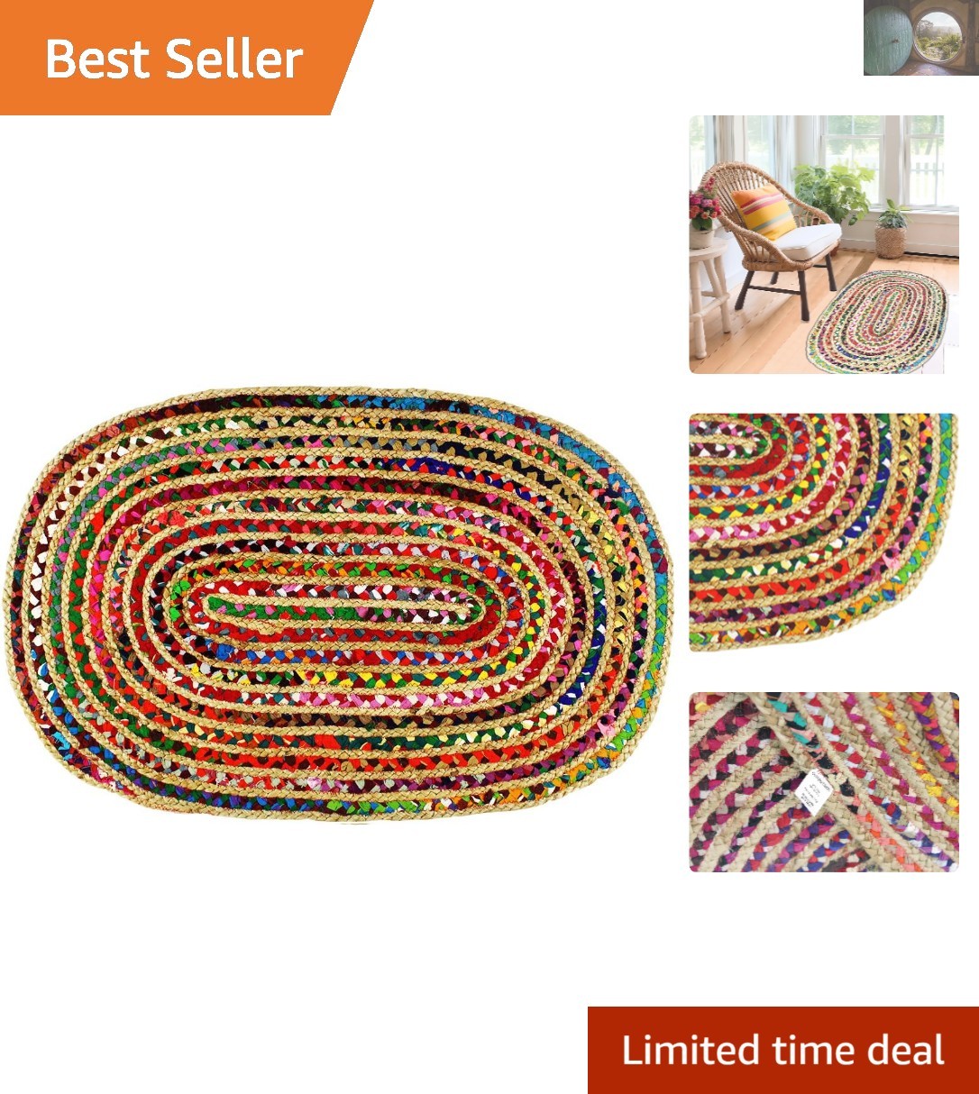 Vibrant Multi-Color Oval Rug – 3′ x 5′ Bohemian Reversible Throw for Home