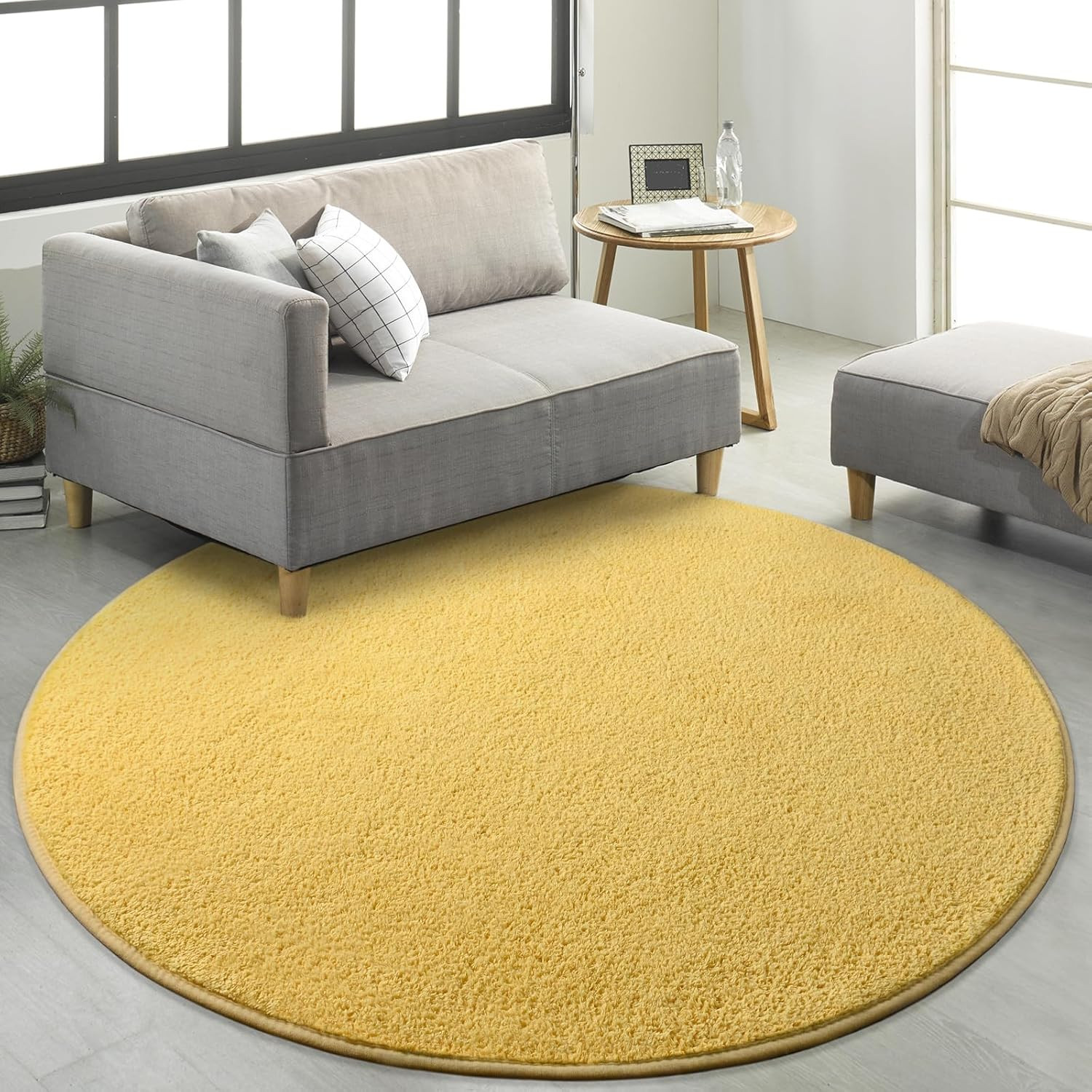 round Area Rugs for Bedroom Living Room, 4X4 Yellow Super Soft Comfy