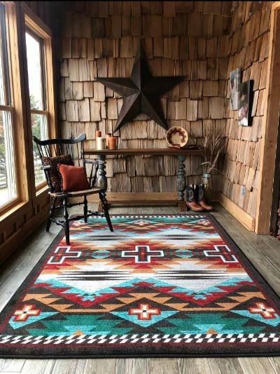 Rustic Cross Electric Turquoise Southwest Country Farmhouse Area Rug 4×5