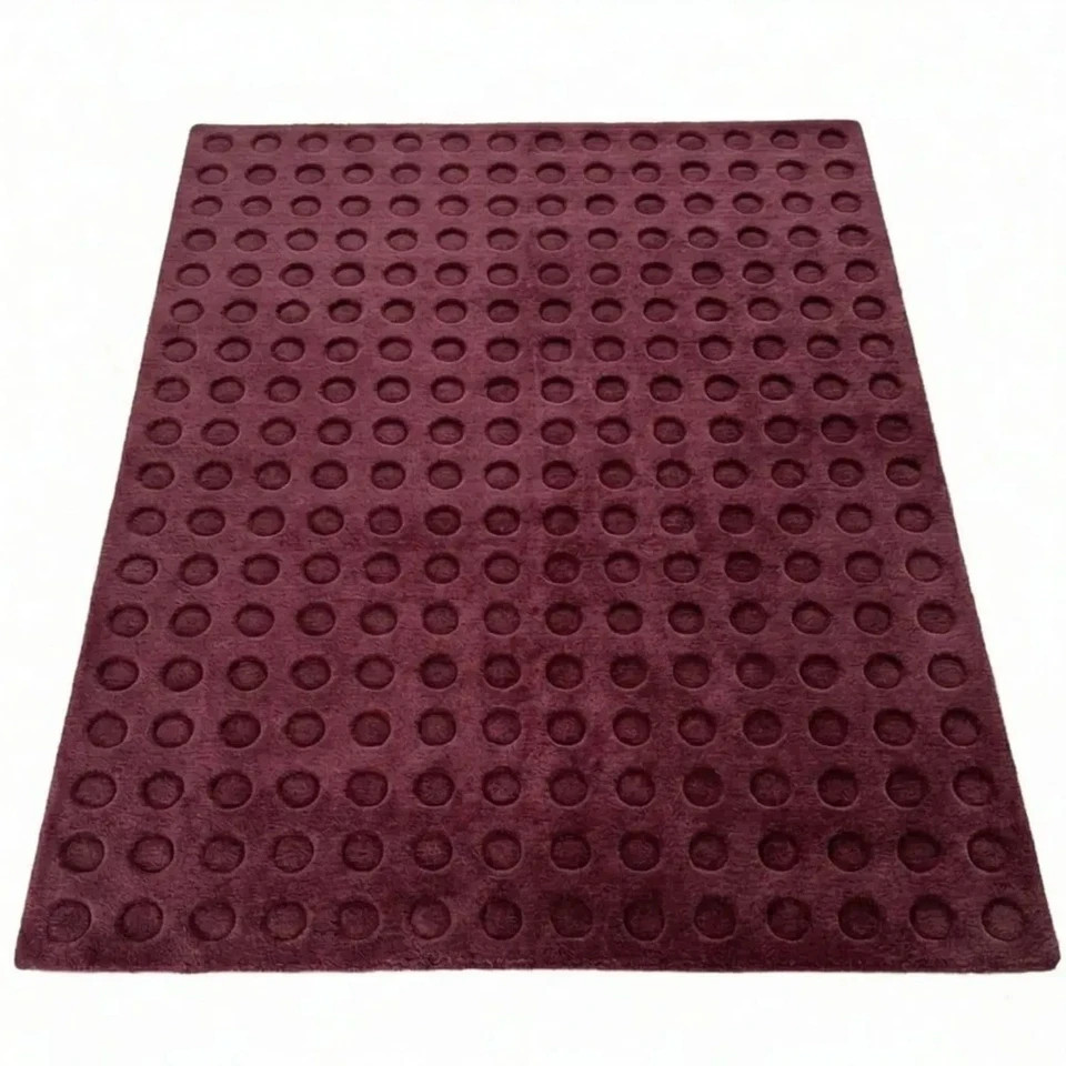 Luxury Hand Tufted Wool Rug Burgundy Plum Geometric Modern Large Living room