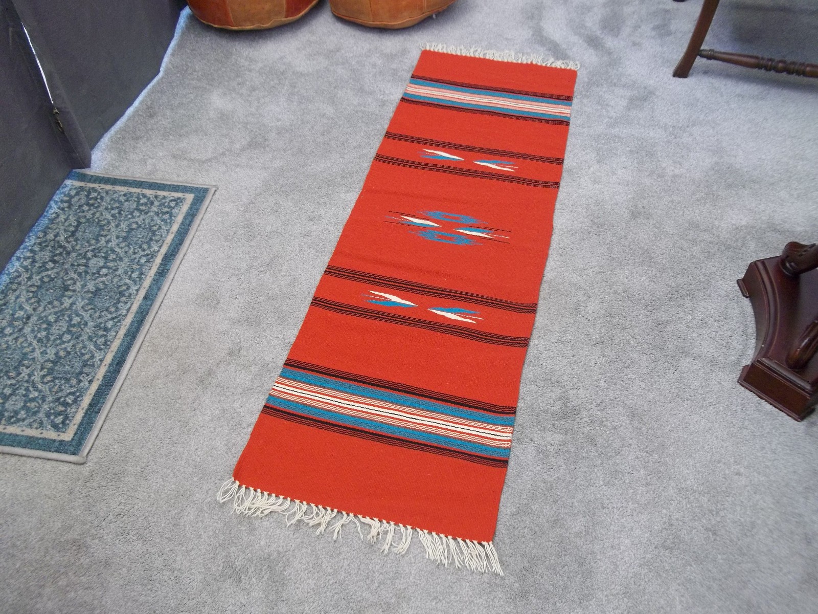 This is a Beauty! Brilliant Colors! Burndt Orange teal yellow Long 60″ x 20″ in