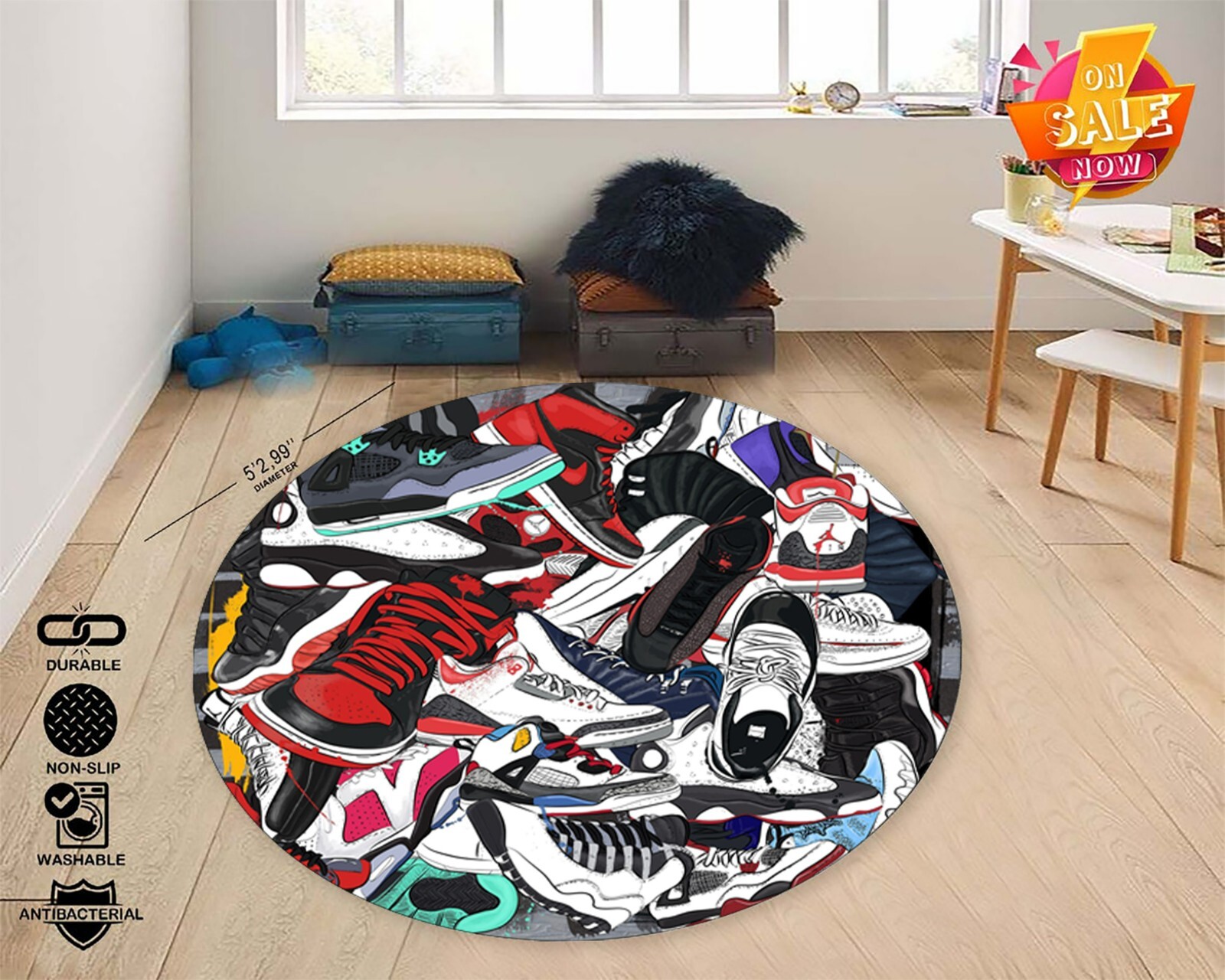 Sneaker Shoes Round Rug, Flying Man Rug, Sport Shoes Room Decor, Rug For Living