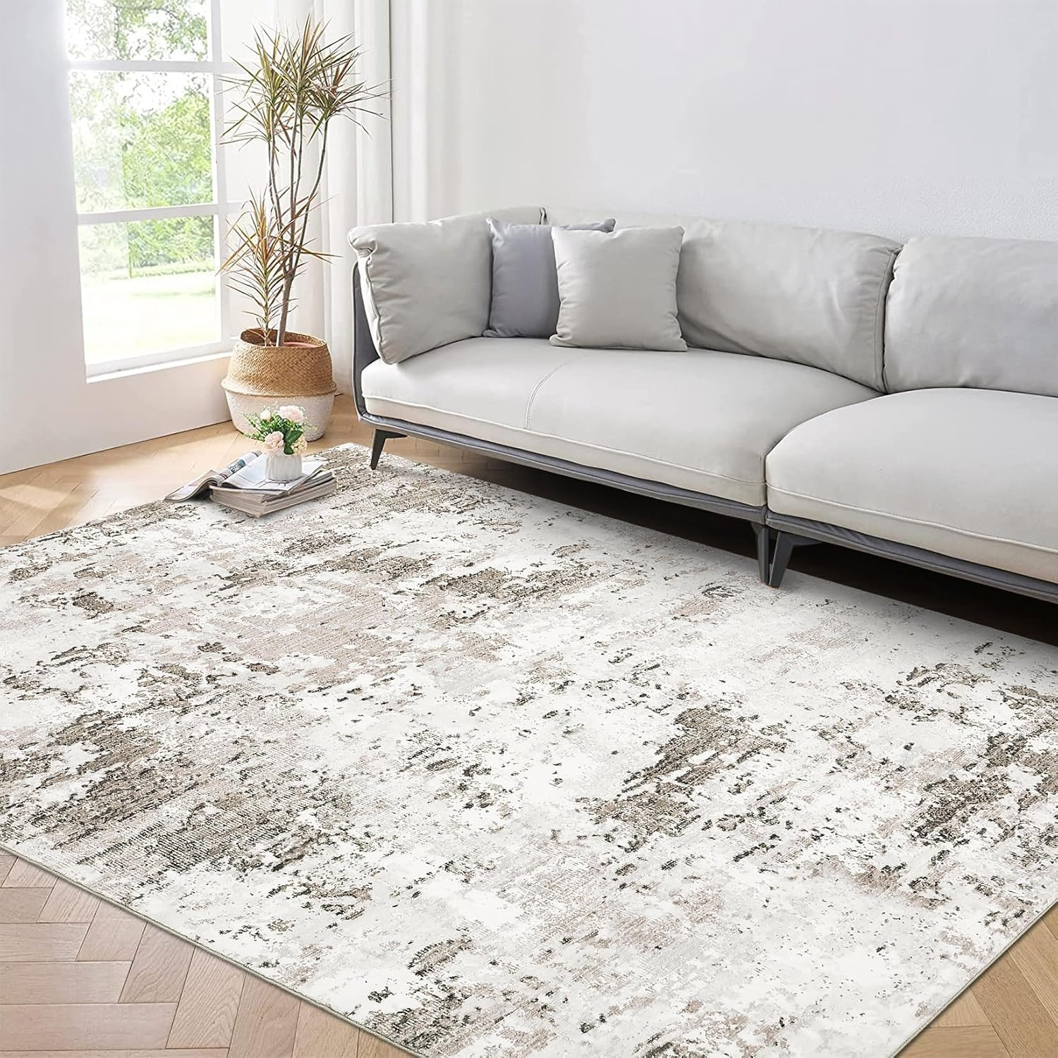 5X7 Area Rugs Modern Abstract Faux Wool Rug Ultra-Soft Low Pile Accent Rug Stain